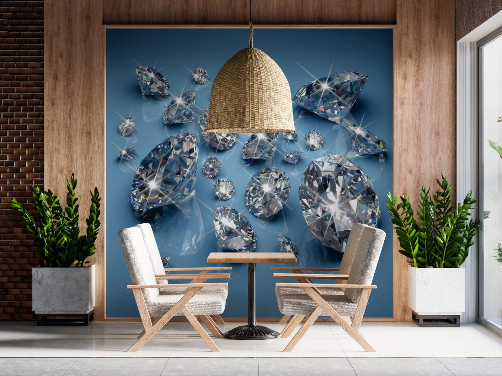 Papier peint grands diamants sur verre bleu