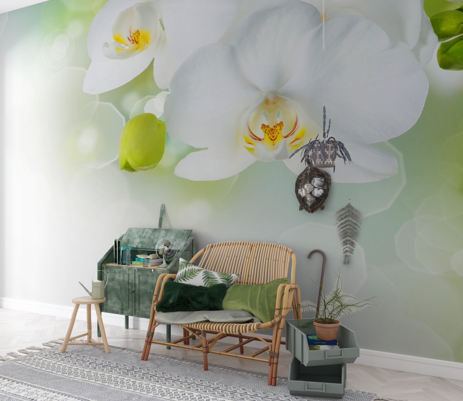 Papier peint l'orchidée blanche flotte au-dessus de l'eau