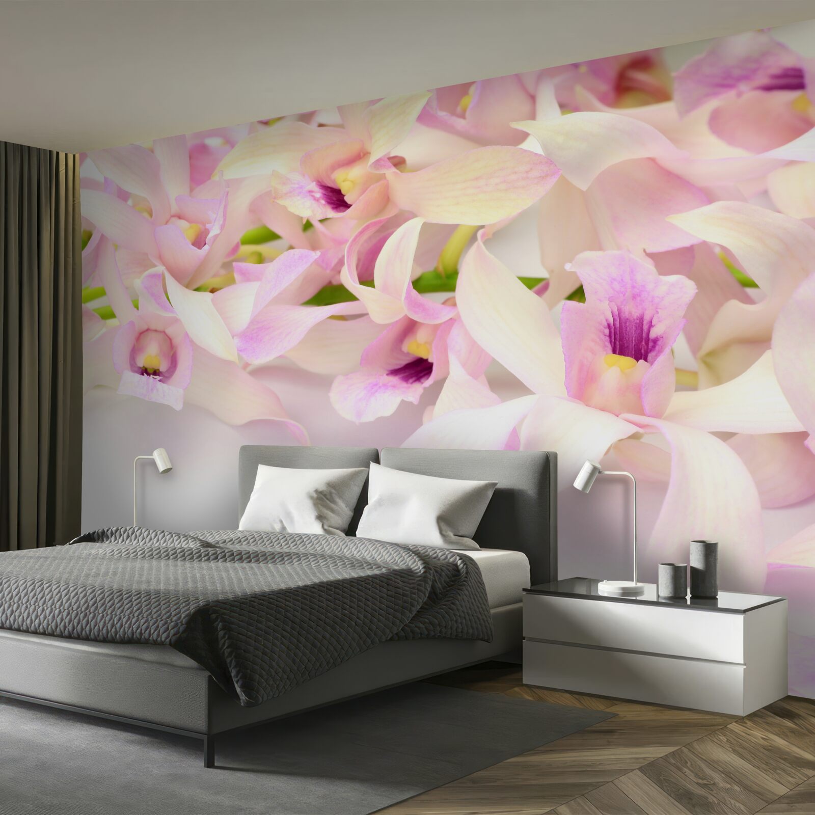 Papier peint boutons de fleurs roses délicats