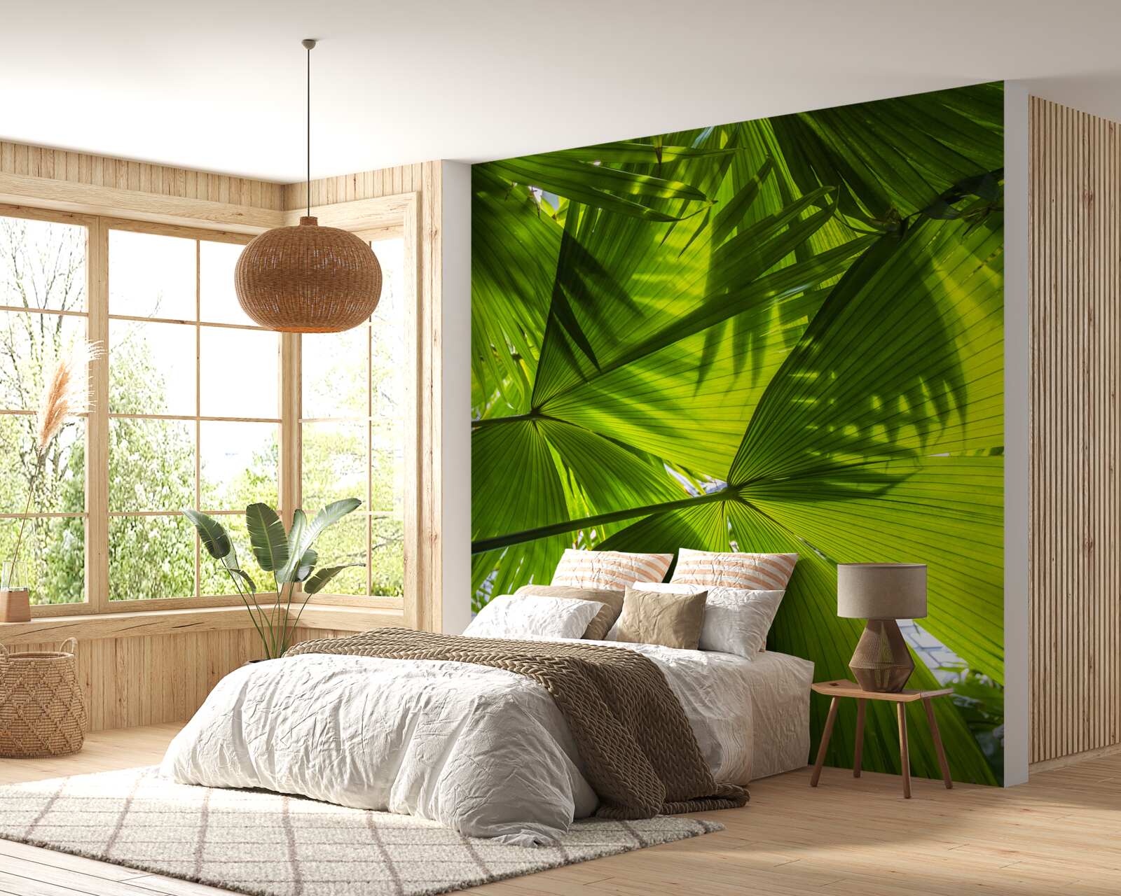 Papier peint le soleil est caché par des feuilles de fougère