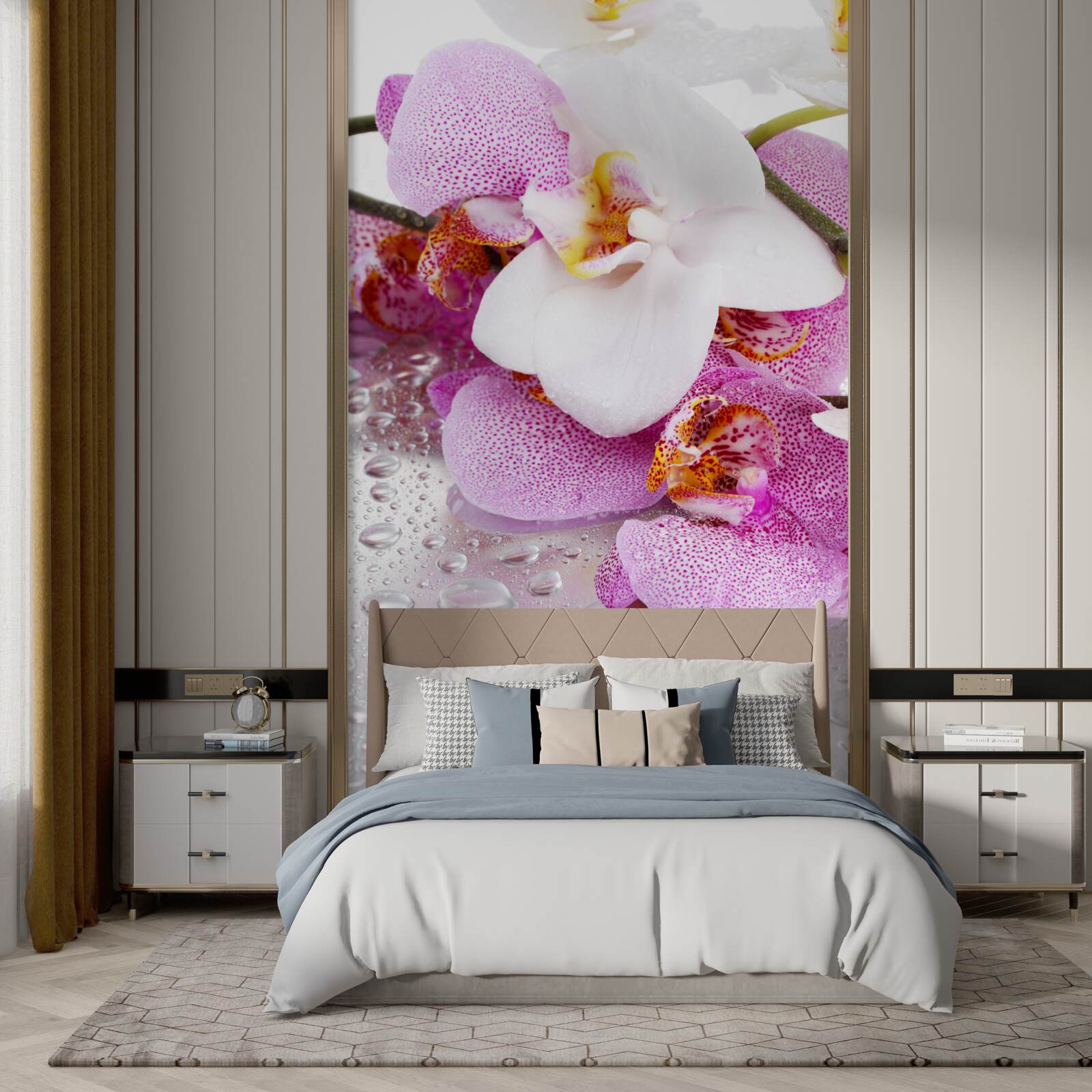 Papier peint orchidées à pétales blancs et roses