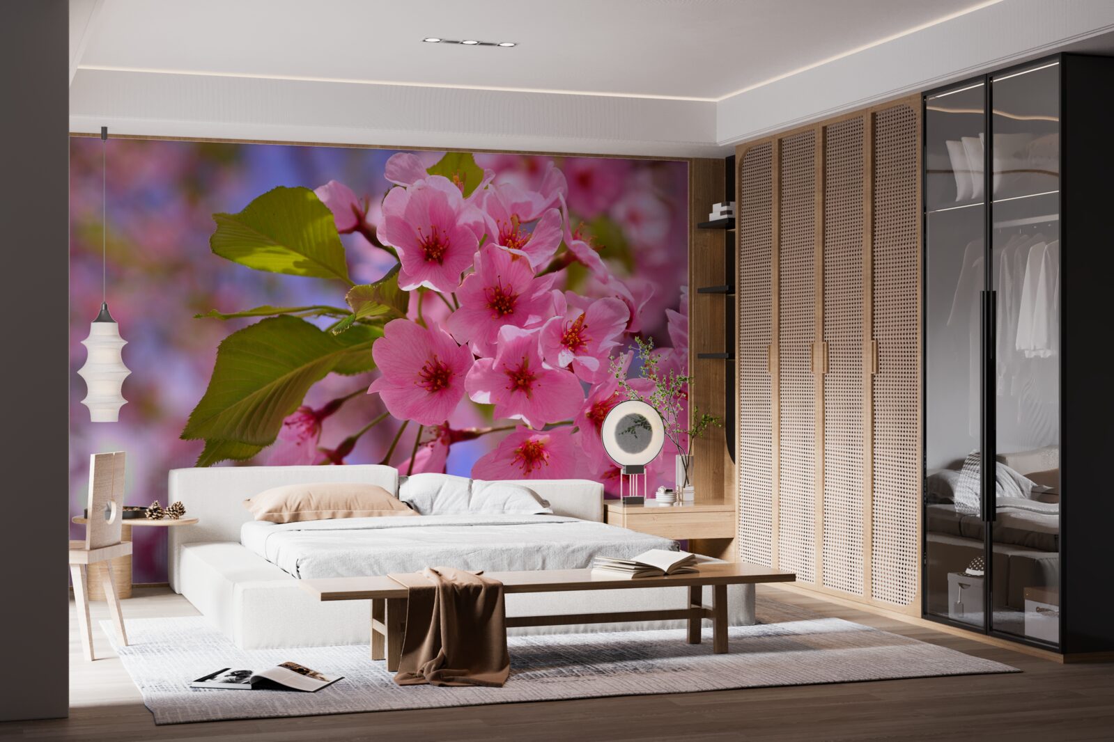 Papier peint de gros bourgeons de sakura fleurissent au printemps