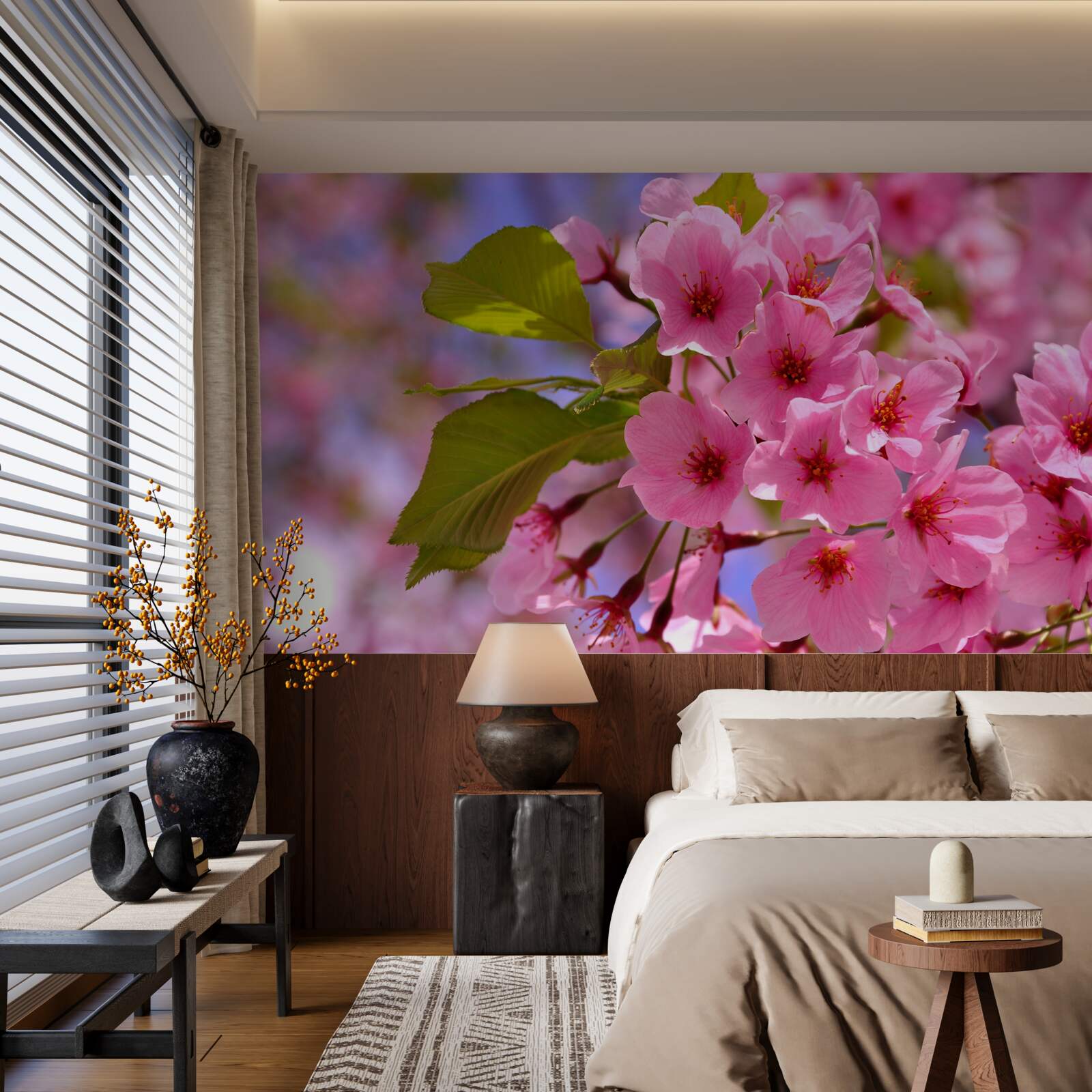 Papier peint de gros bourgeons de sakura fleurissent au printemps