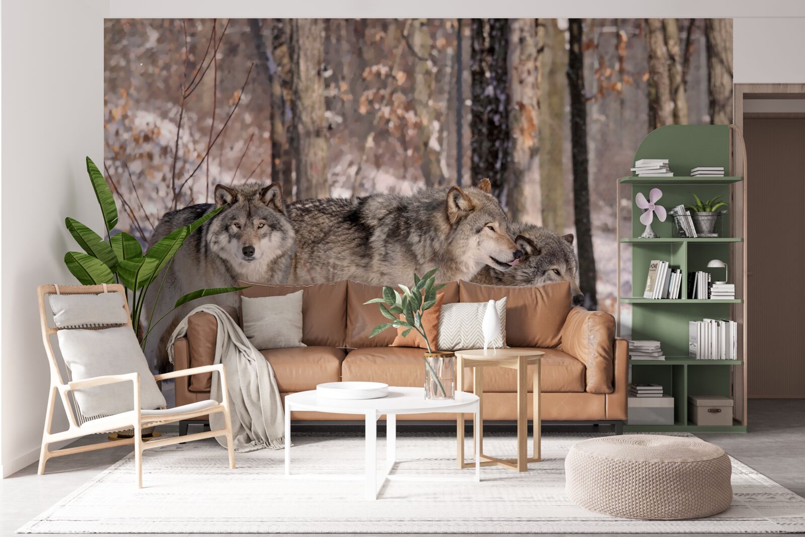 Papier peint un groupe de loups dans une forêt hivernale