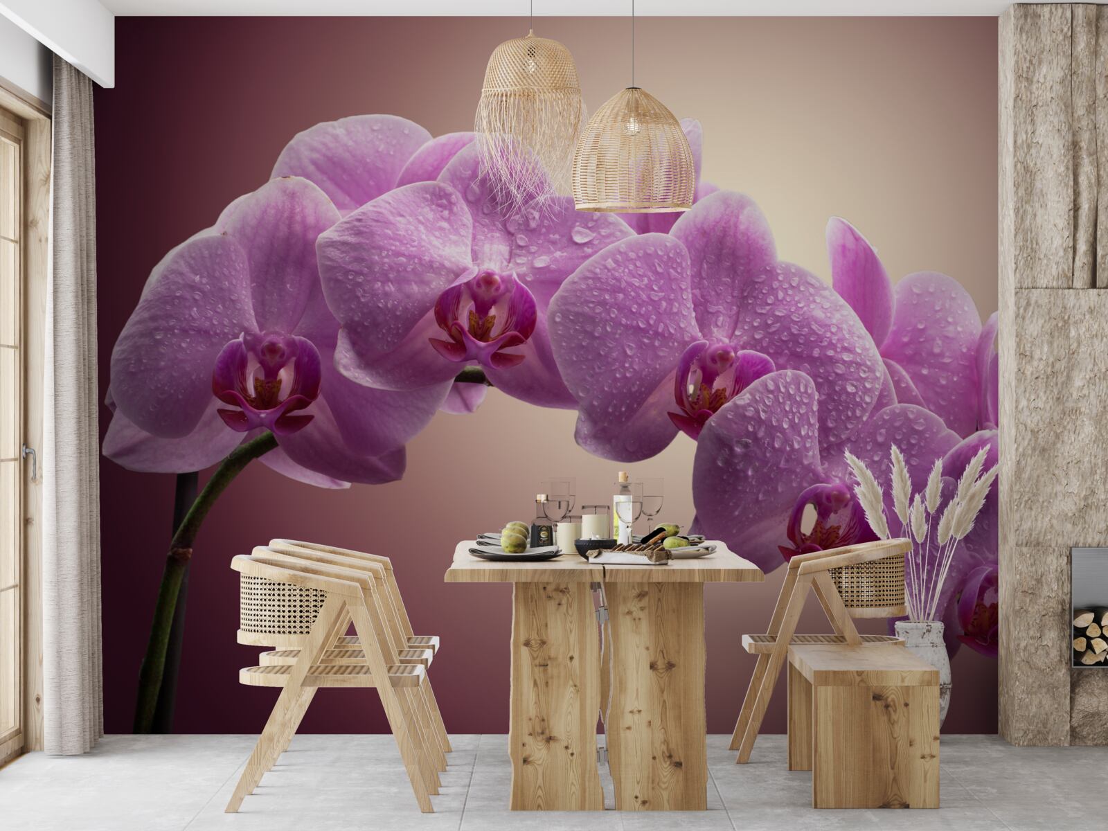 Papier peint branche fleurie d'une orchidée lilas