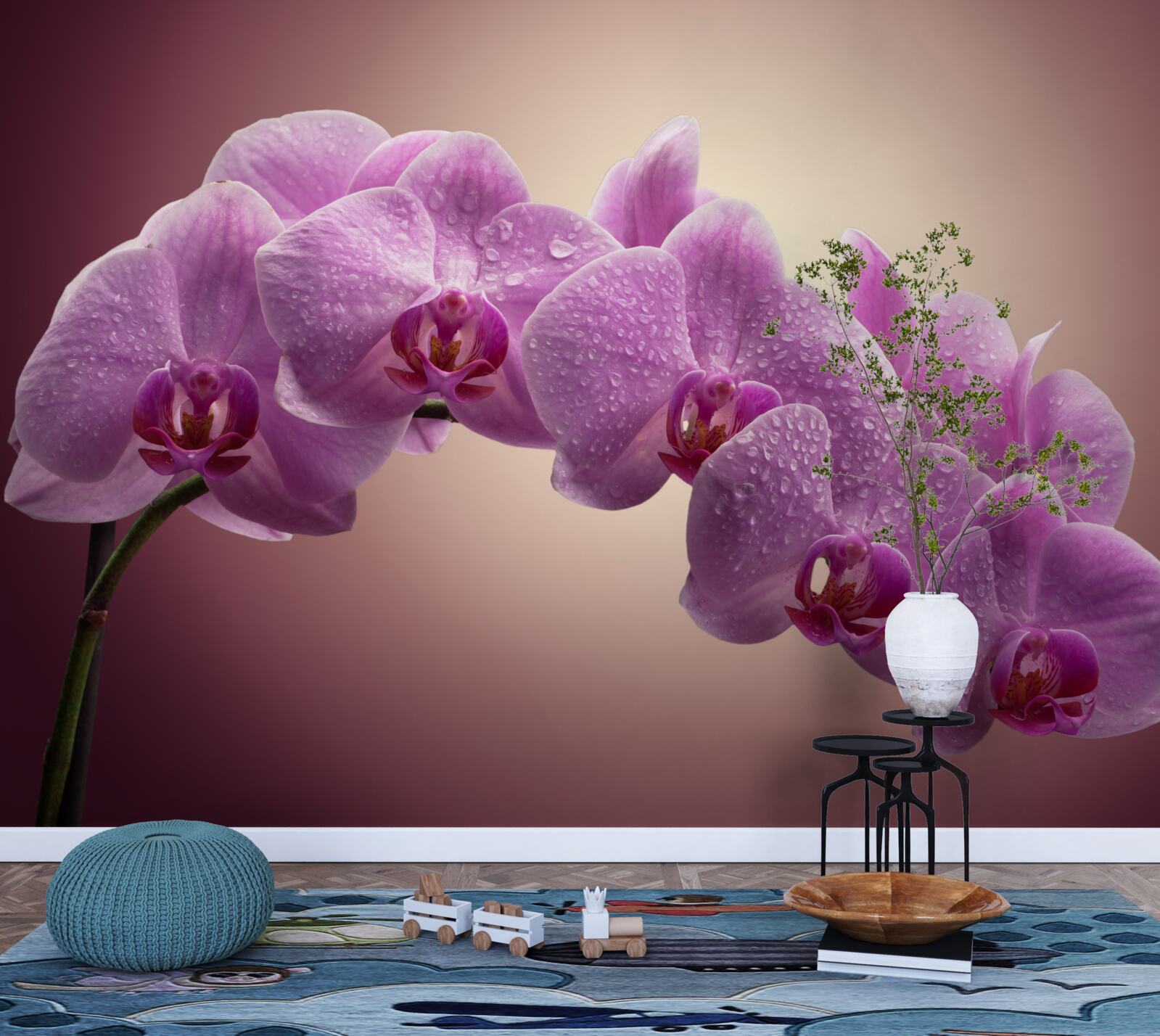 Papier peint branche fleurie d'une orchidée lilas