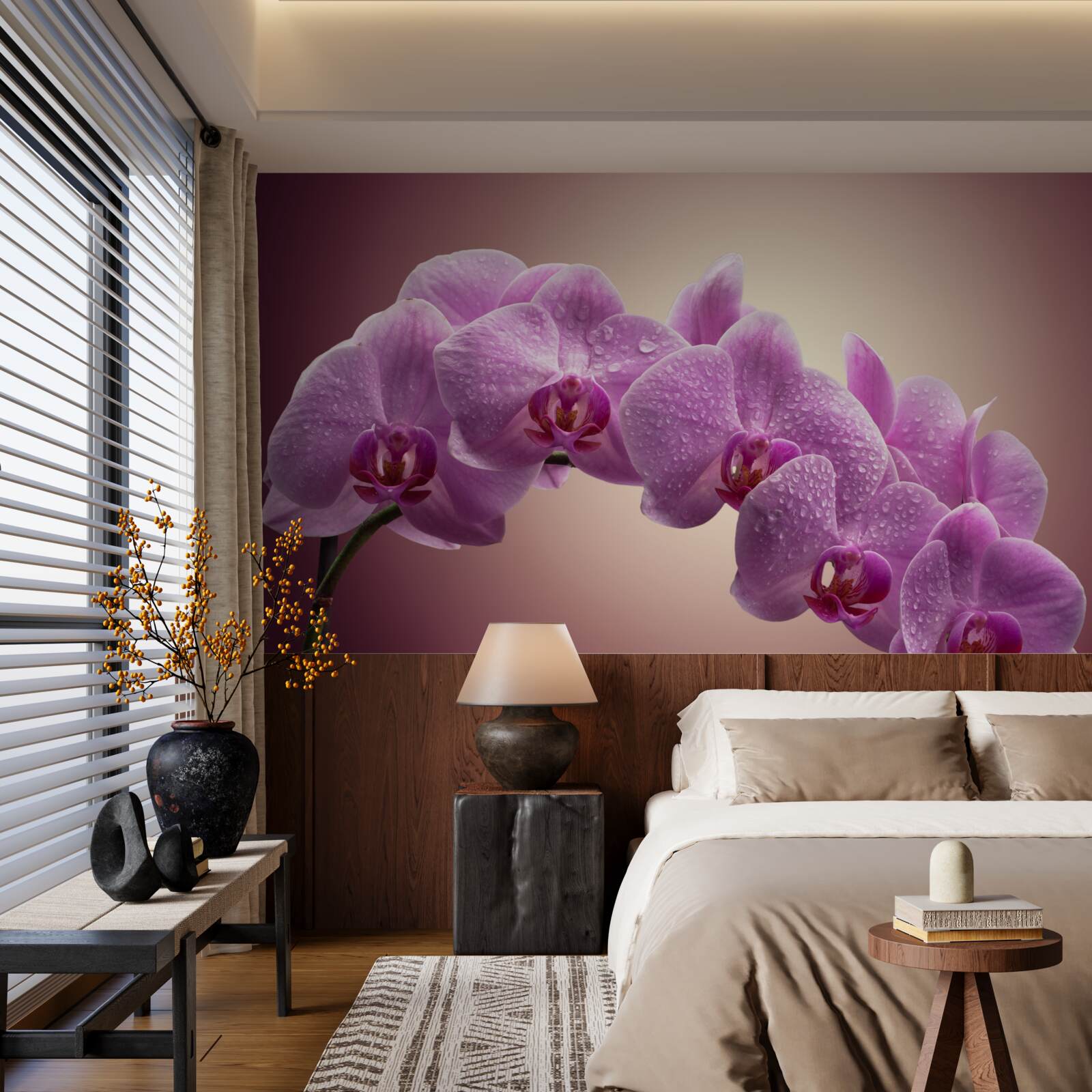 Papier peint branche fleurie d'une orchidée lilas