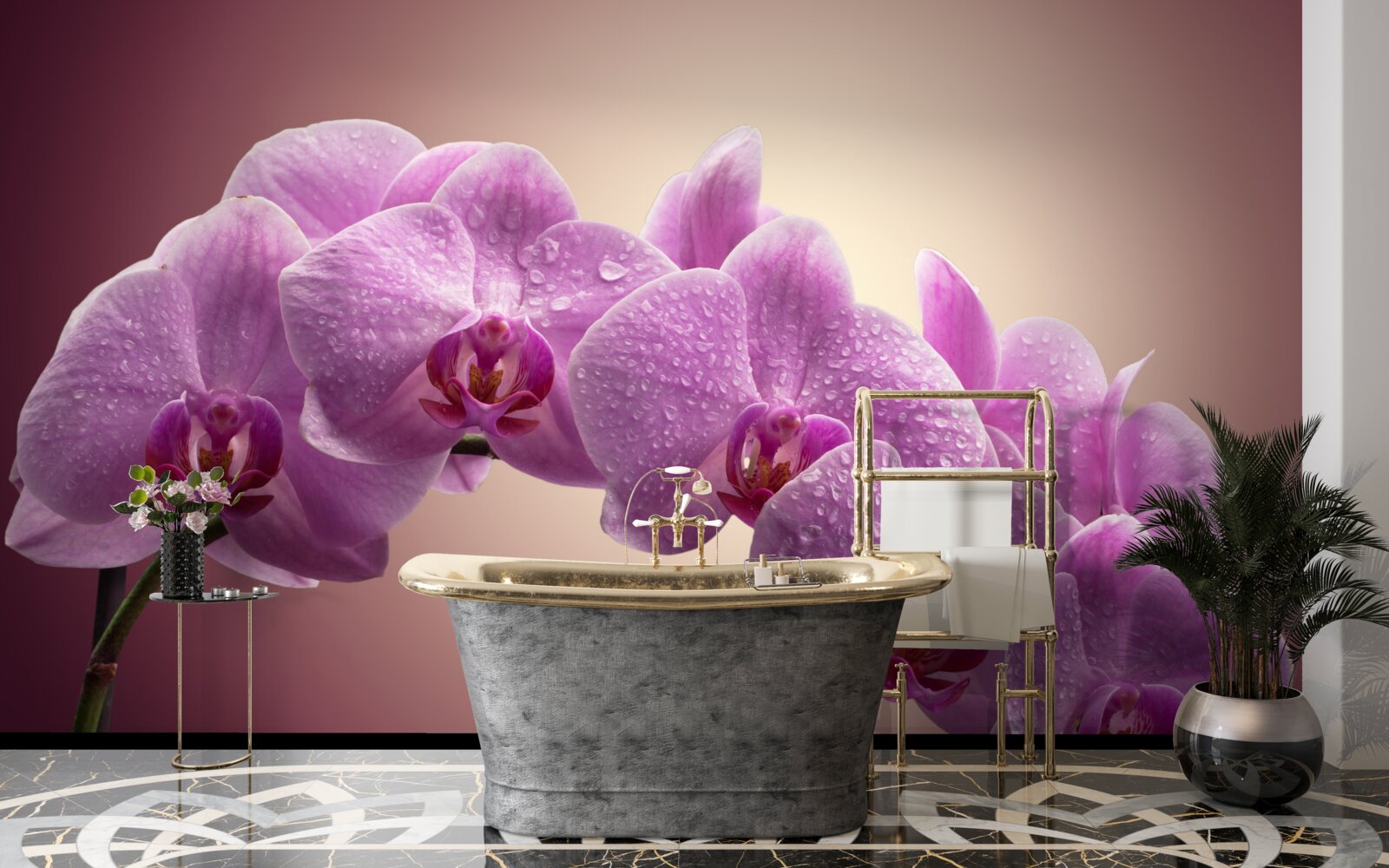 Papier peint branche fleurie d'une orchidée lilas