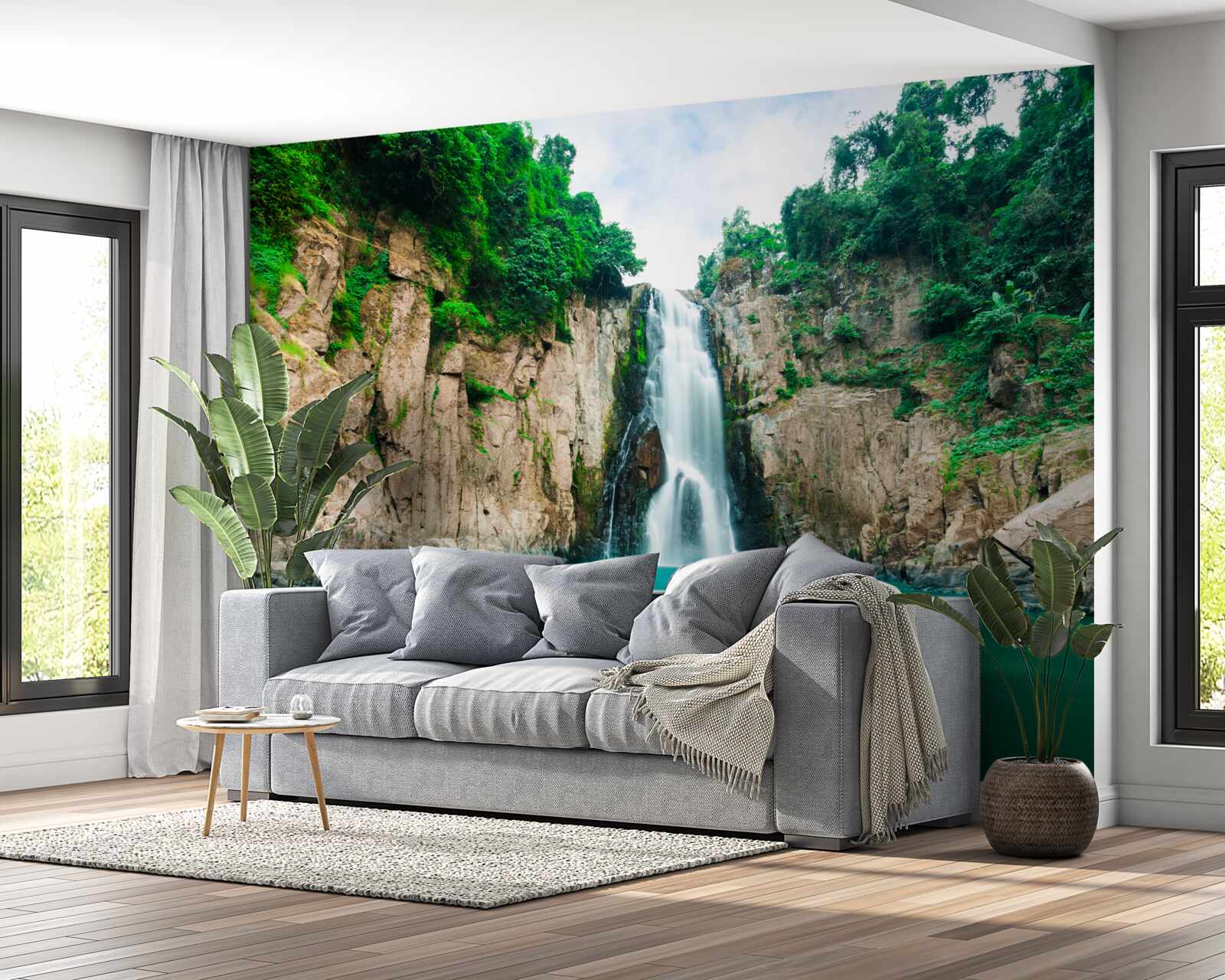 Papier peint haute chute d'eau dans les montagnes