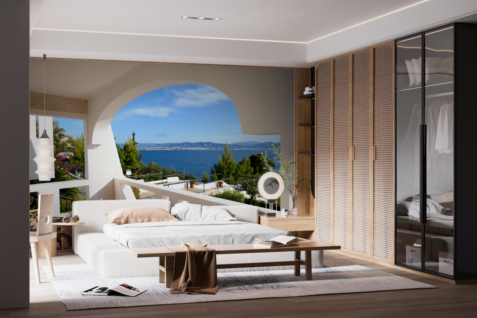 Papier peint terrasse confortable avec vue sur l'océan