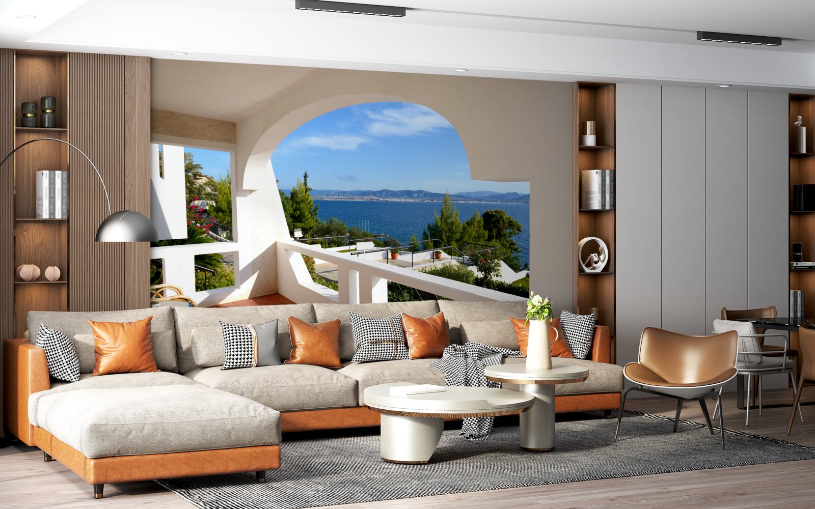 Papier peint terrasse confortable avec vue sur l'océan