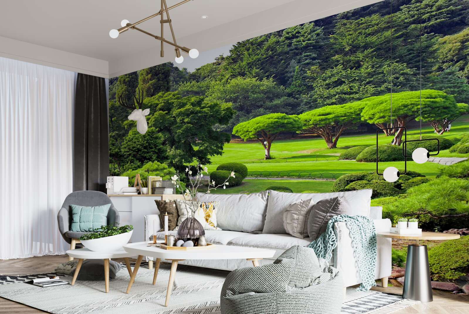 Papier peint île tropicale avec verdure luxuriante