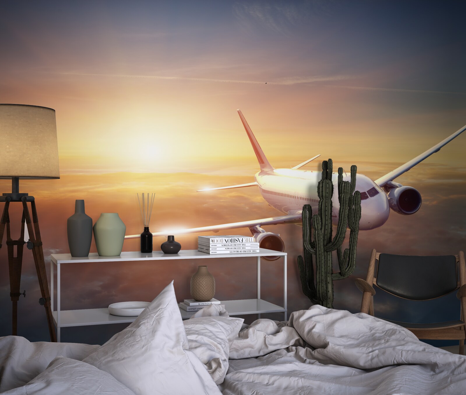 Papier peint l'avion disparaît au coucher du soleil