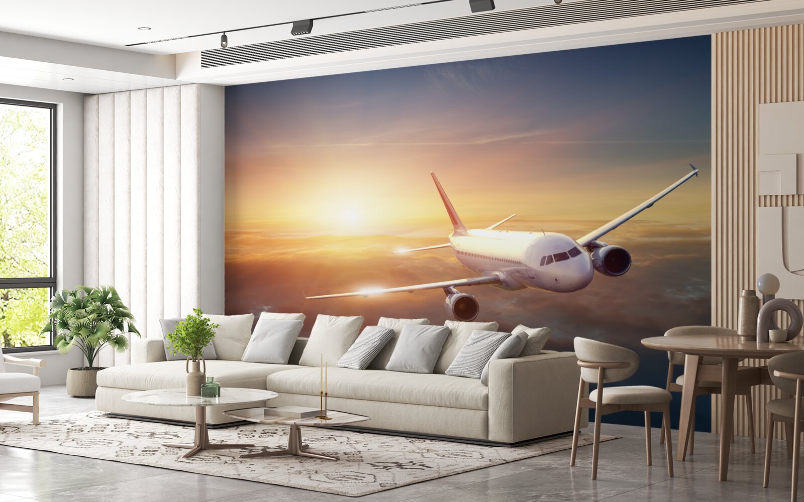Papier peint l'avion disparaît au coucher du soleil