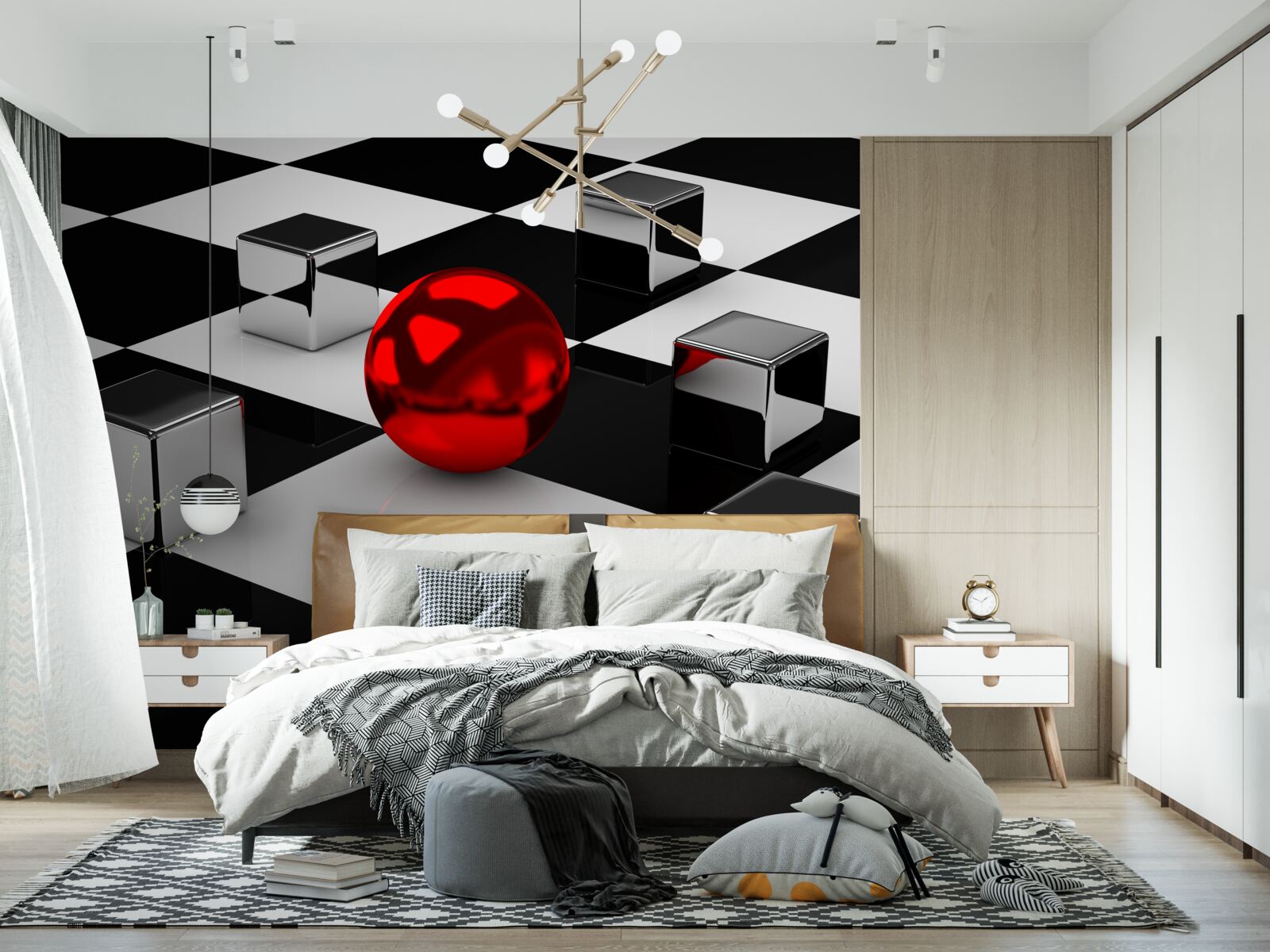 Papier peint parmi les cubes dans le reflet se trouve une boule rouge