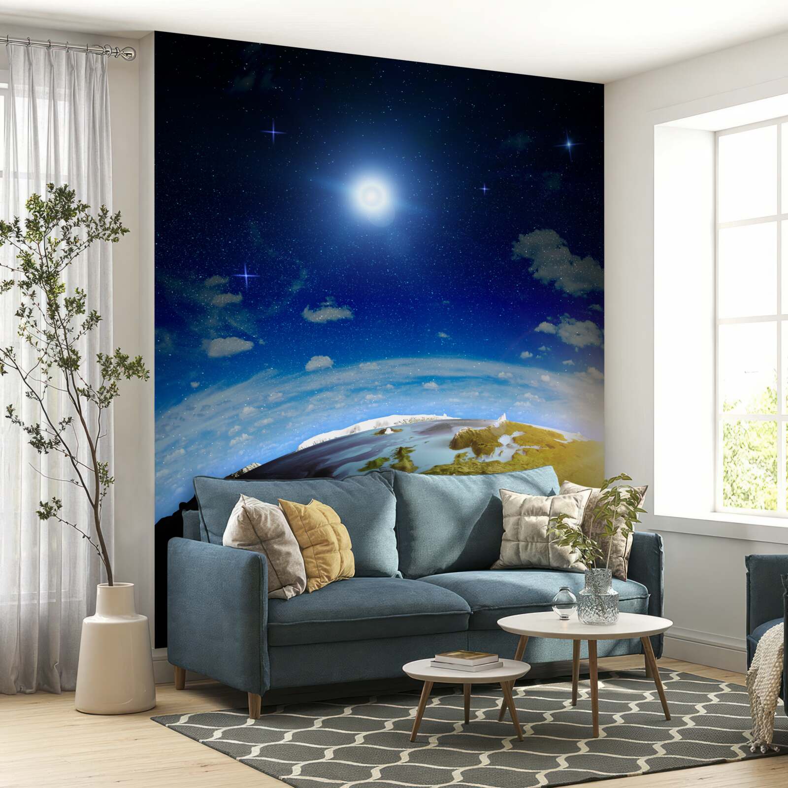 Papier peint coucher de soleil sur la terre et la lune