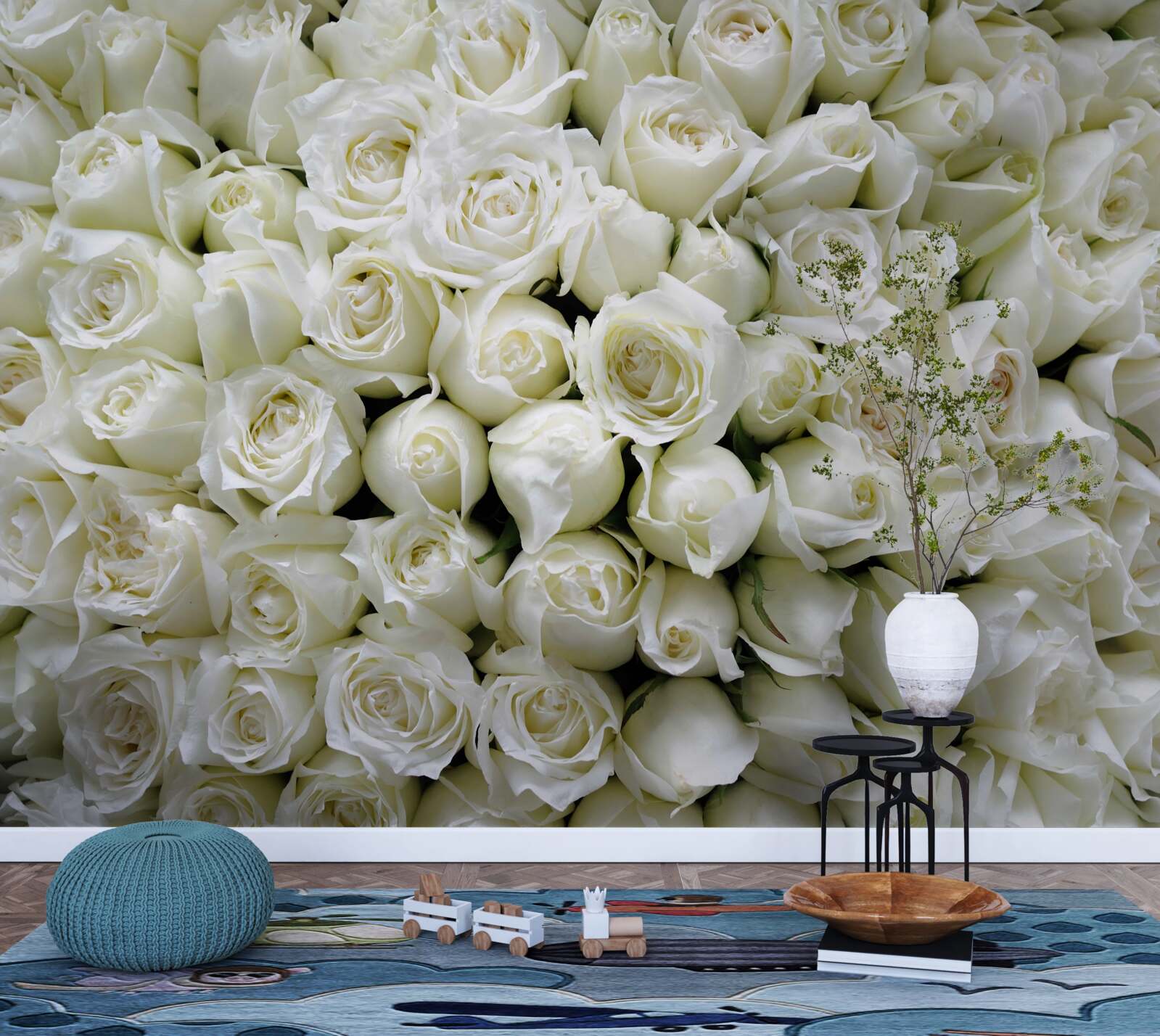 Papier peint un bouquet de nombreuses roses blanches