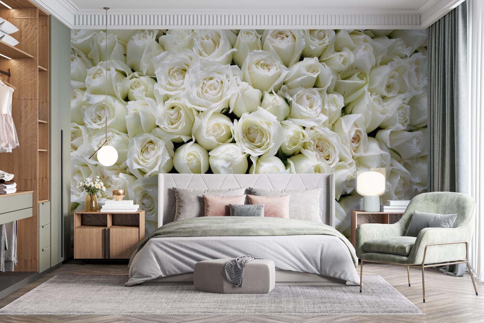 Papier peint un bouquet de nombreuses roses blanches