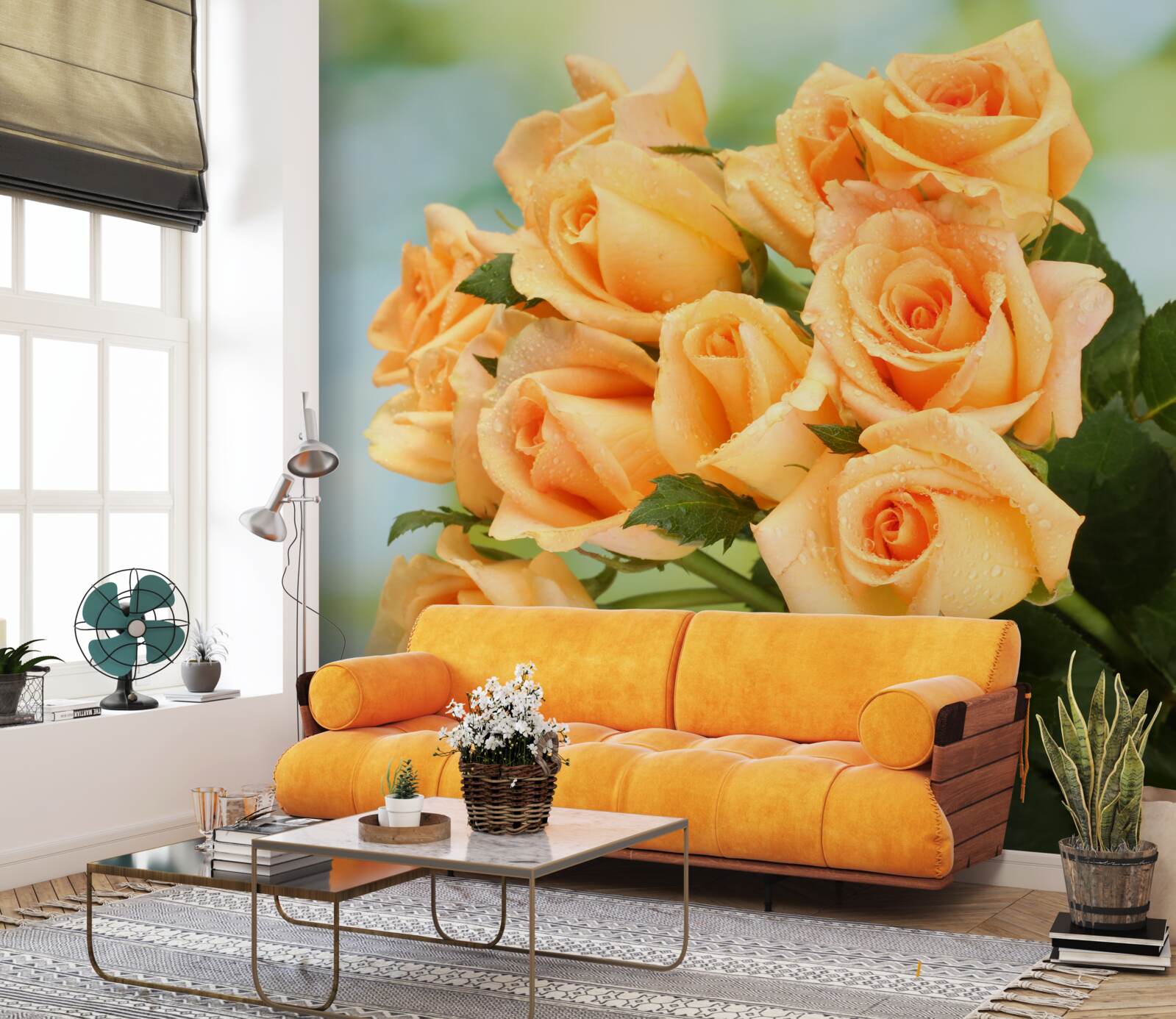Papier peint arrangement de roses pêche