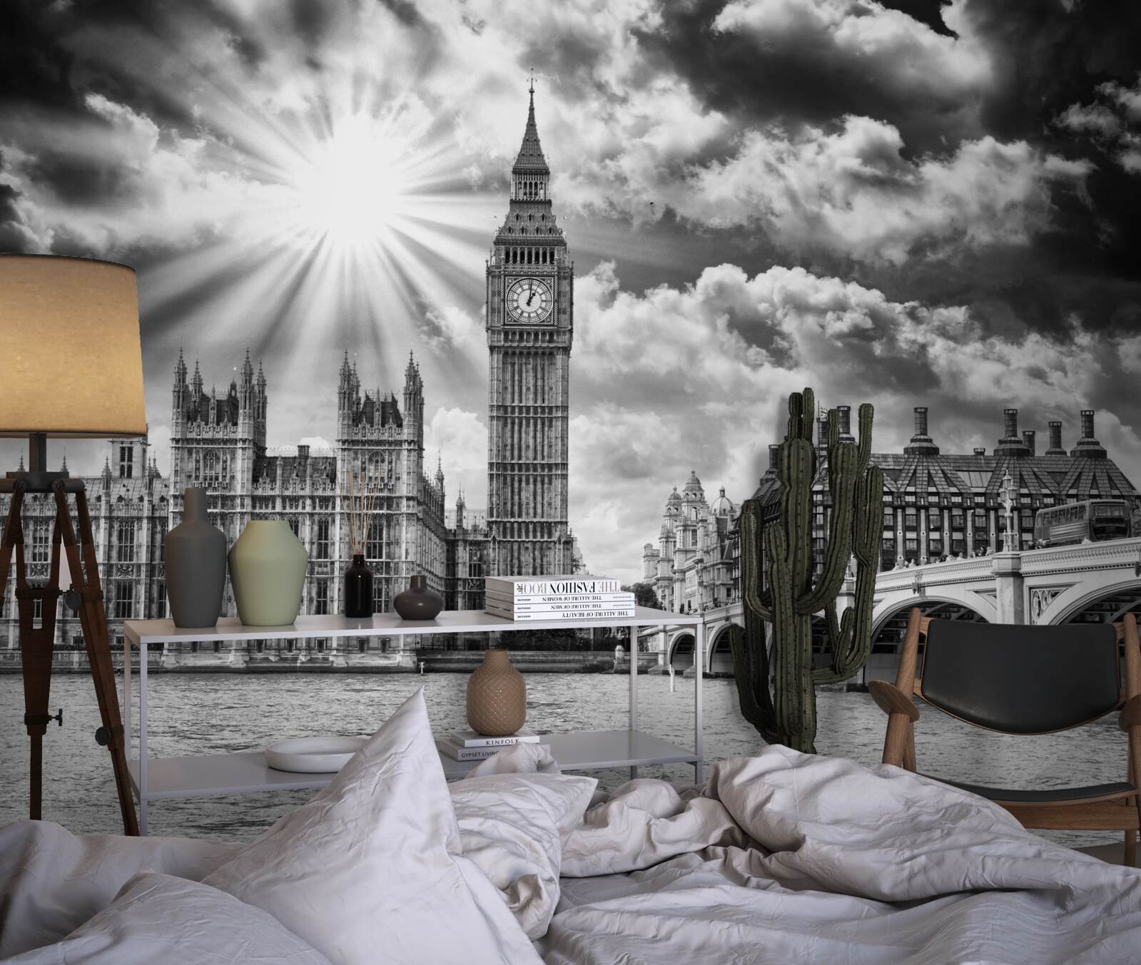 Papier peint Londres en noir et blanc par temps clair