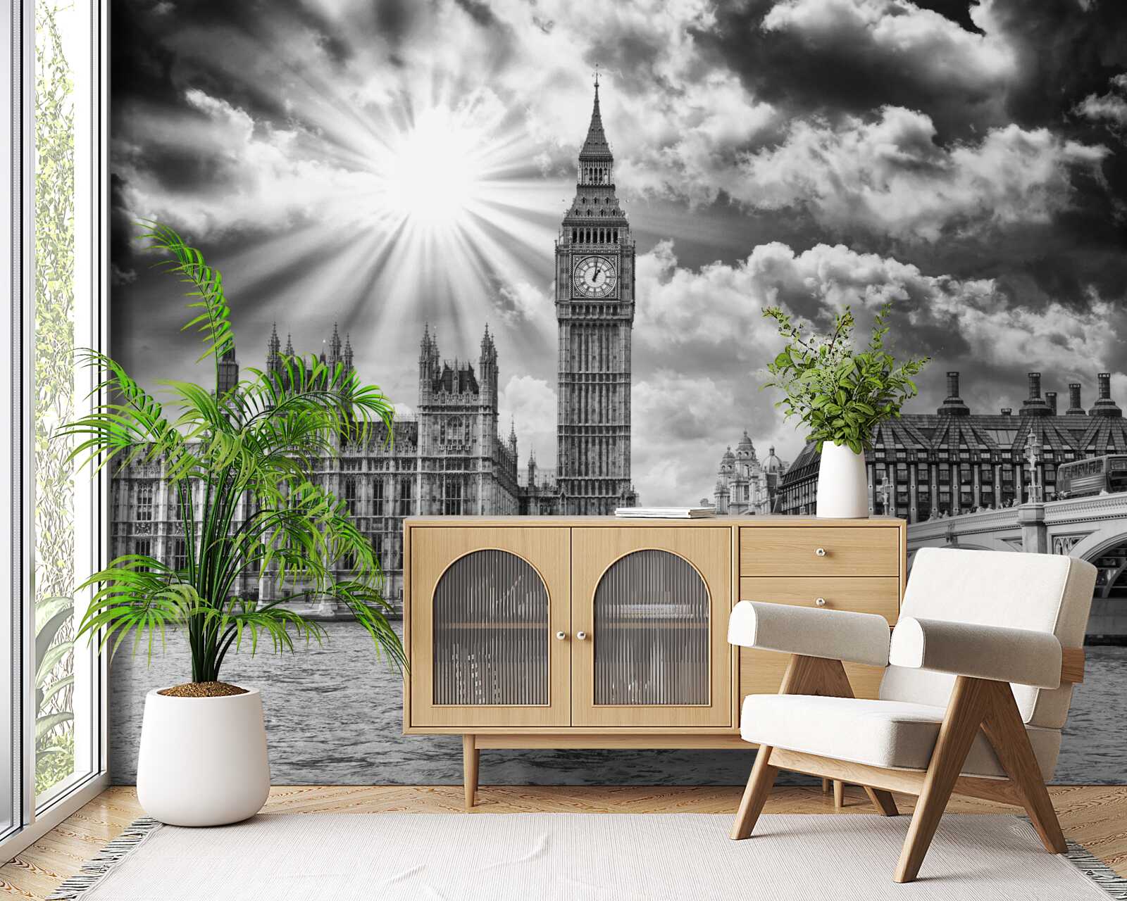 Papier peint Londres en noir et blanc par temps clair