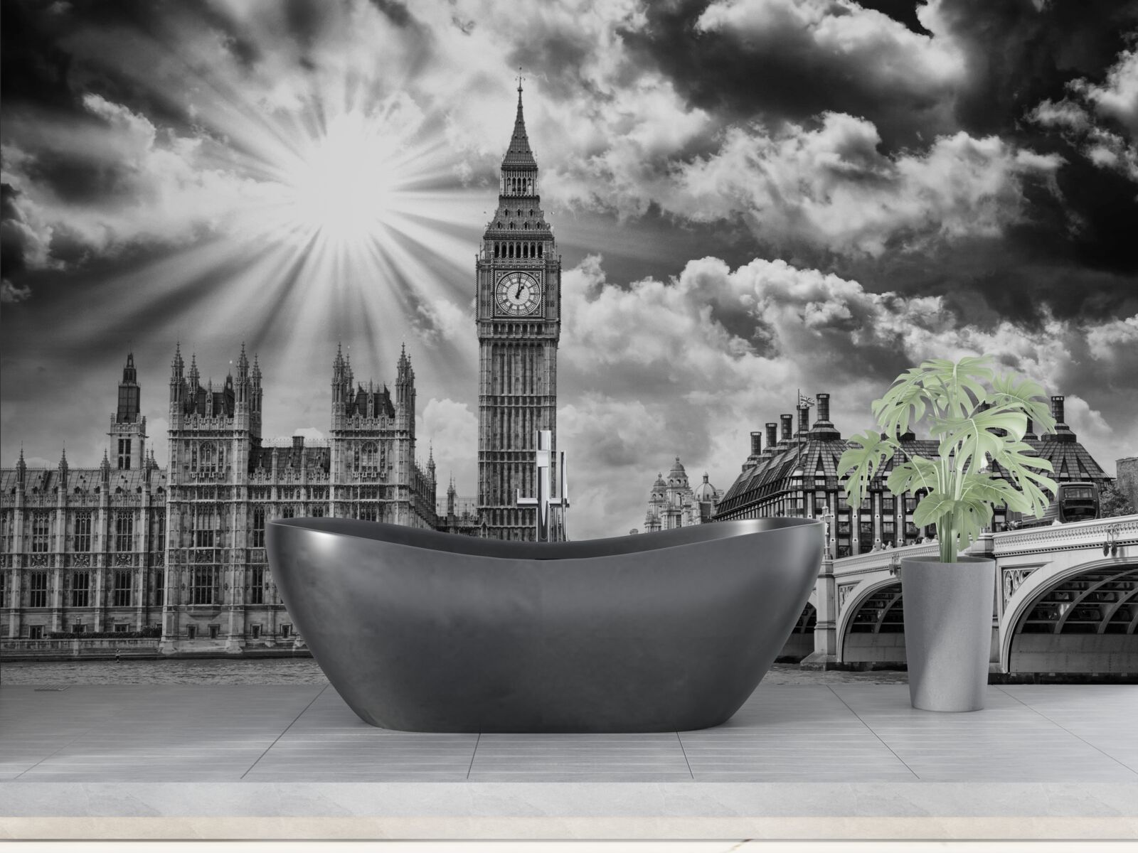 Papier peint Londres en noir et blanc par temps clair