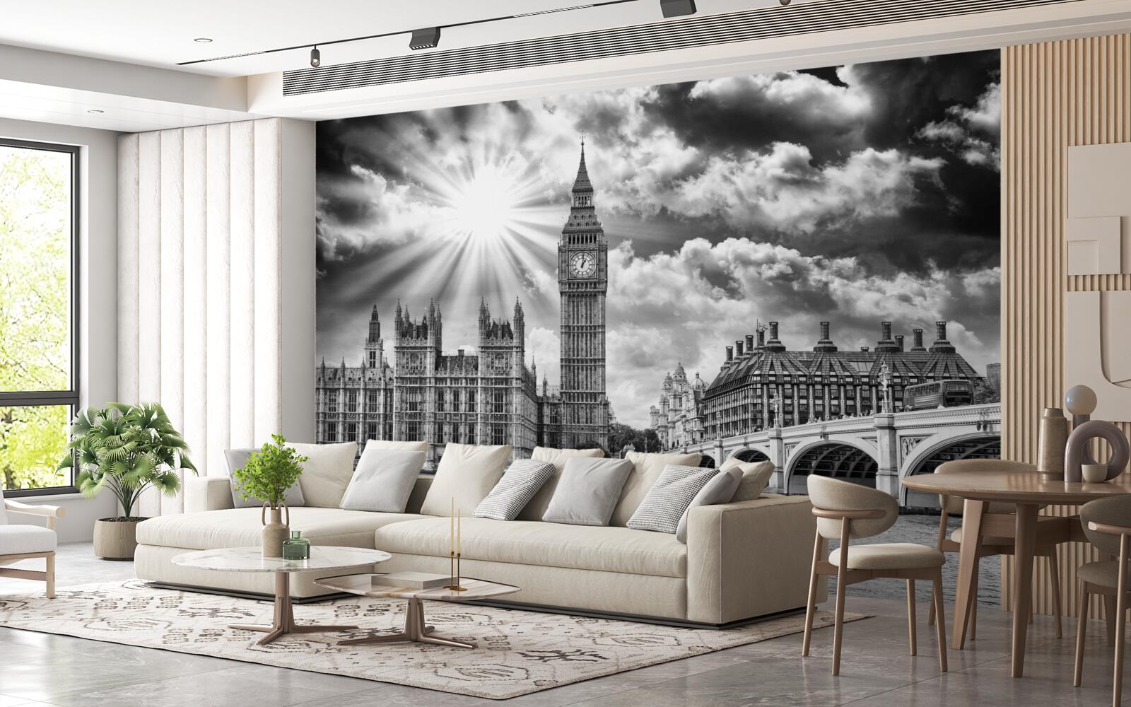 Papier peint Londres en noir et blanc par temps clair