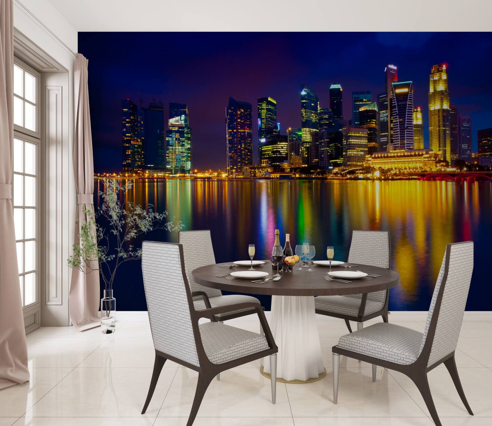Papier peint Reflet des paysages urbains dans l'eau