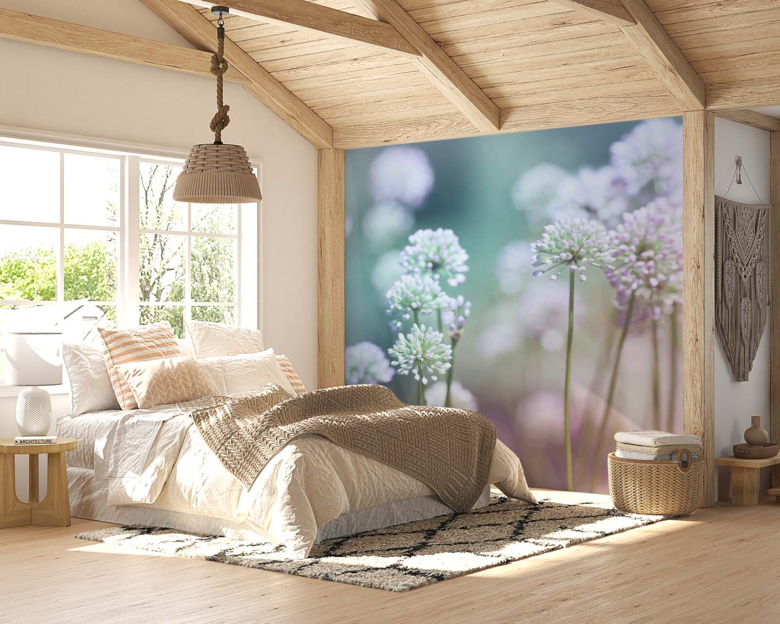 Papier peint fleurs d'asclépiades blanches délicates