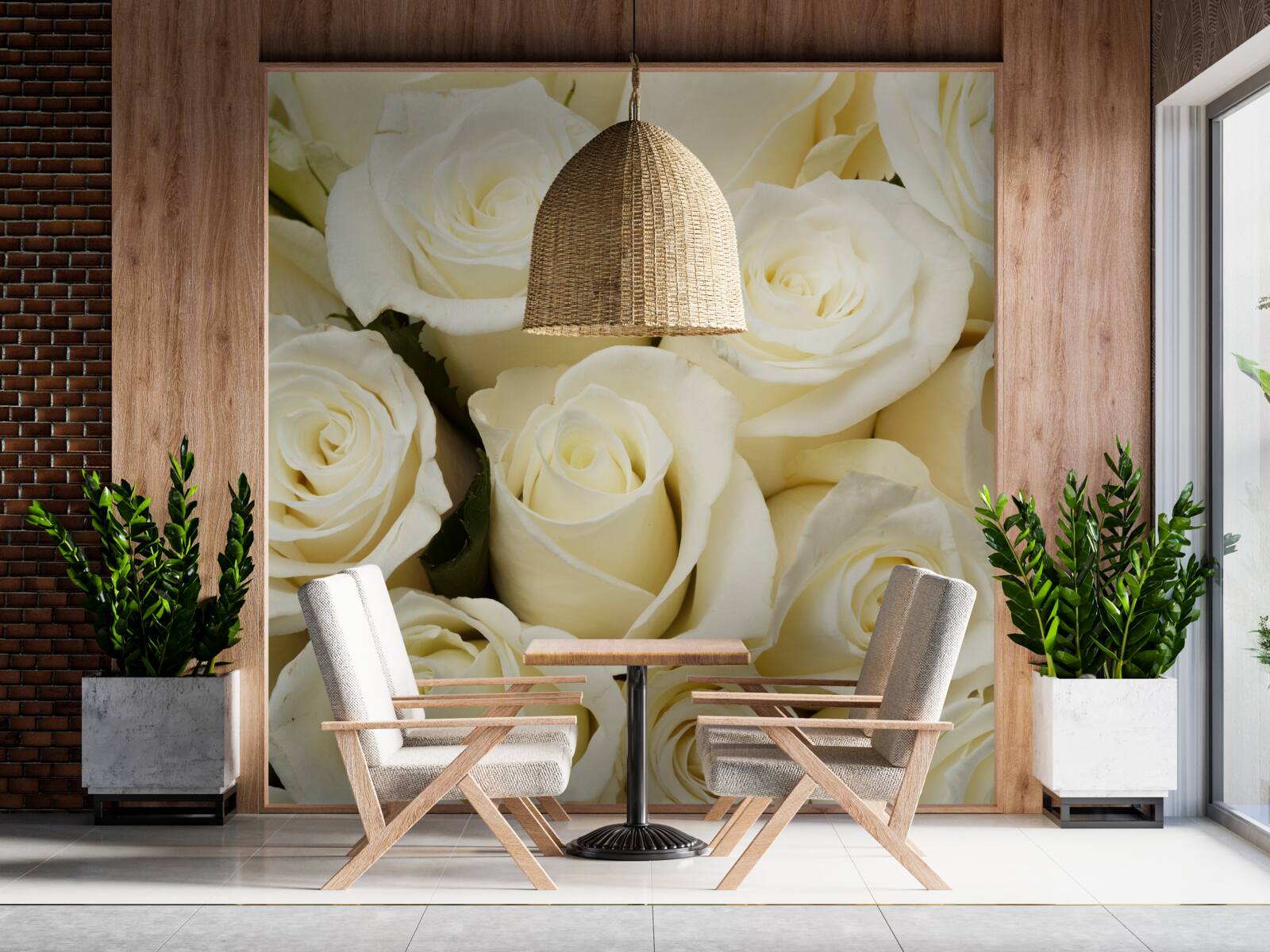 Papier peint boutons de roses blancs délicats et raffinés