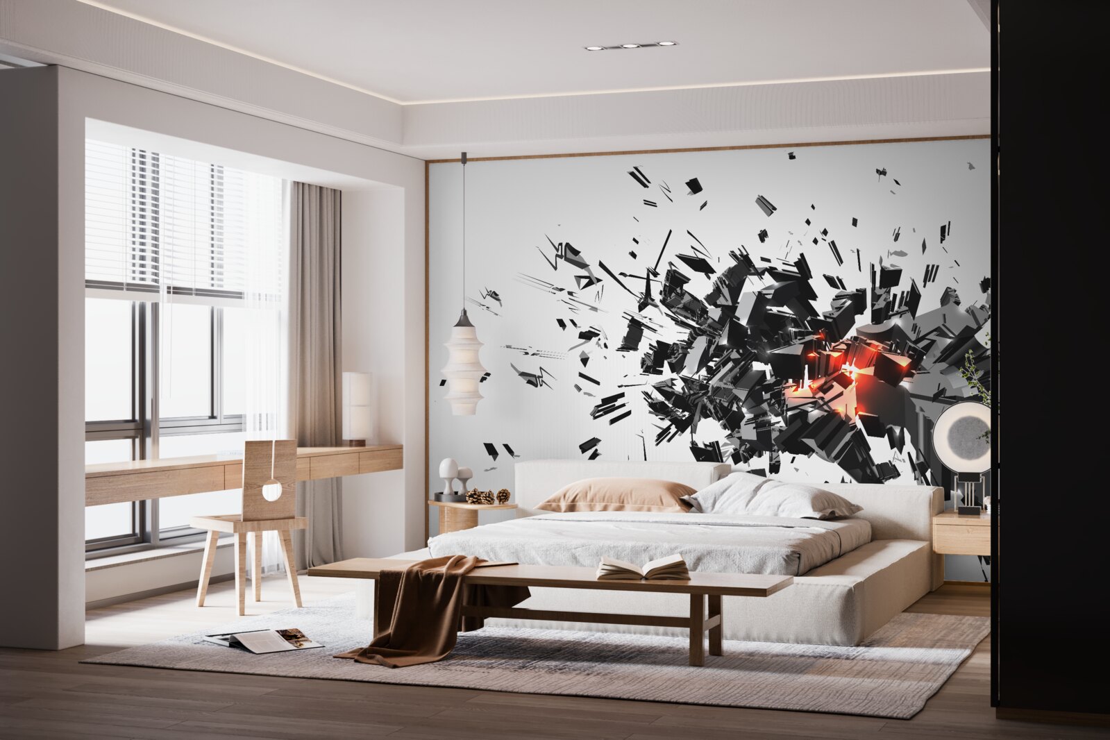 Papier peint une explosion de peinture noire dans une forme abstraite