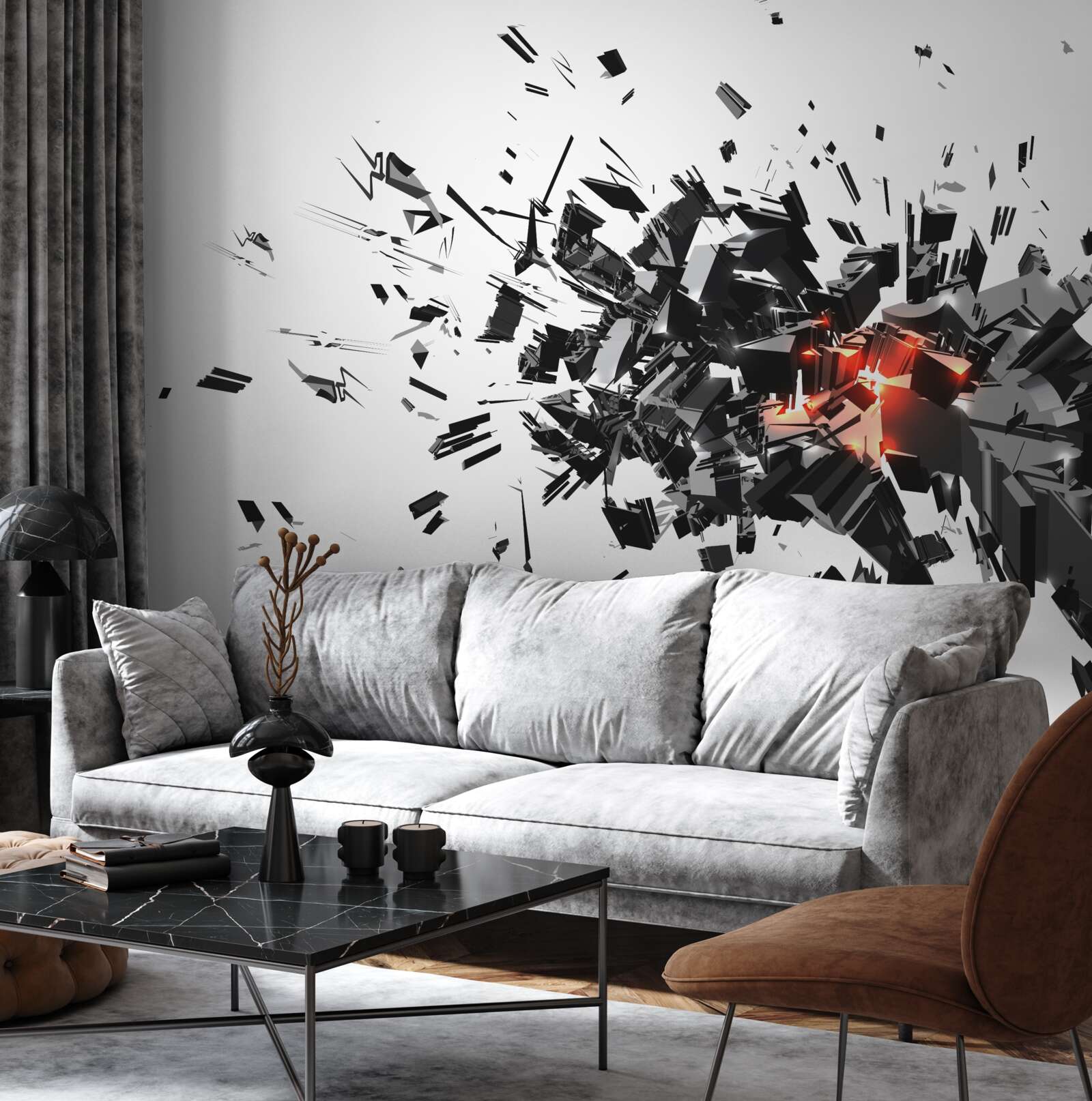 Papier peint une explosion de peinture noire dans une forme abstraite