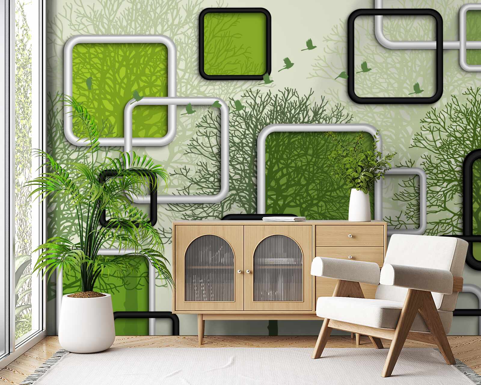 Papier peint Fond vert avec rectangles abstraits
