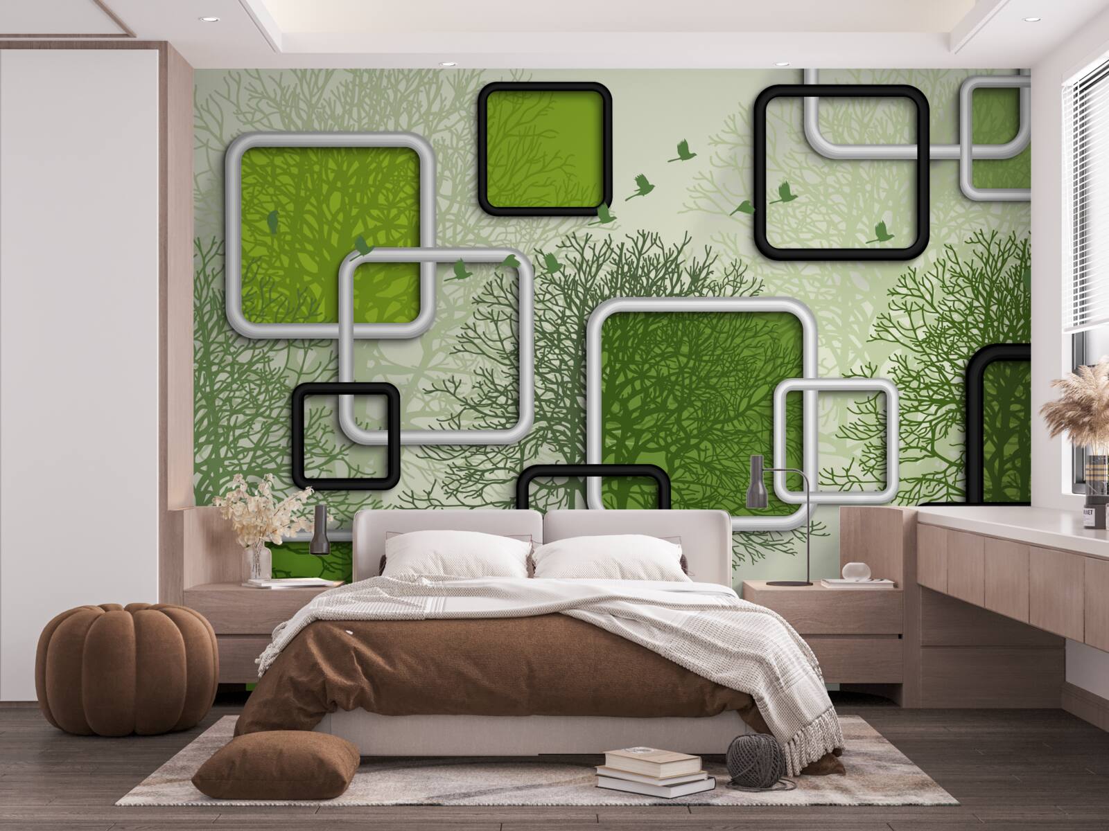 Papier peint Fond vert avec rectangles abstraits