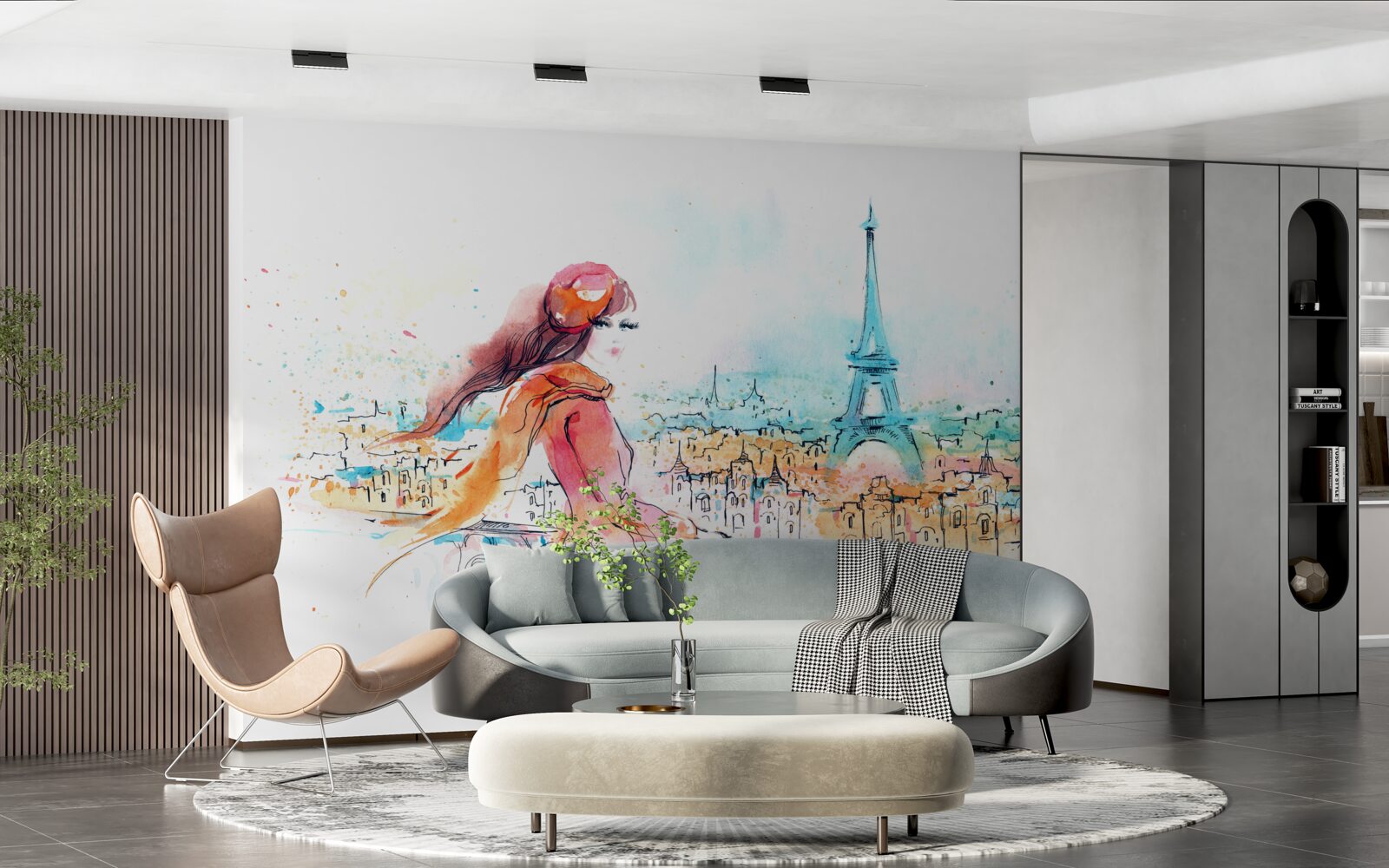 Papier peint Une fille se promène dans une aquarelle de Paris