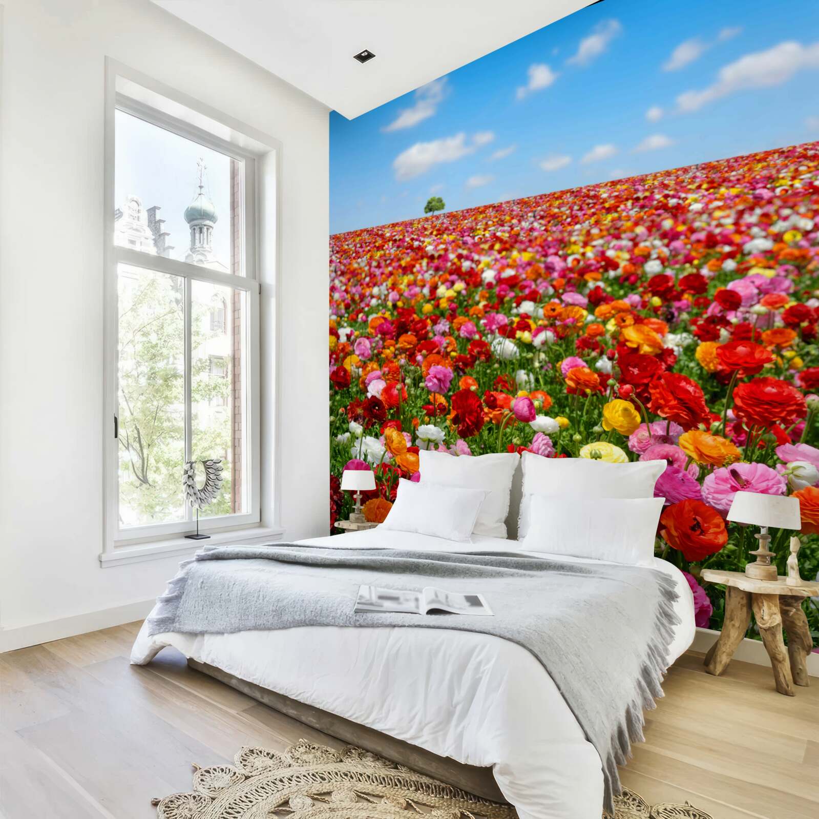 Papier peint une prairie parsemée d'une multitude de fleurs colorées