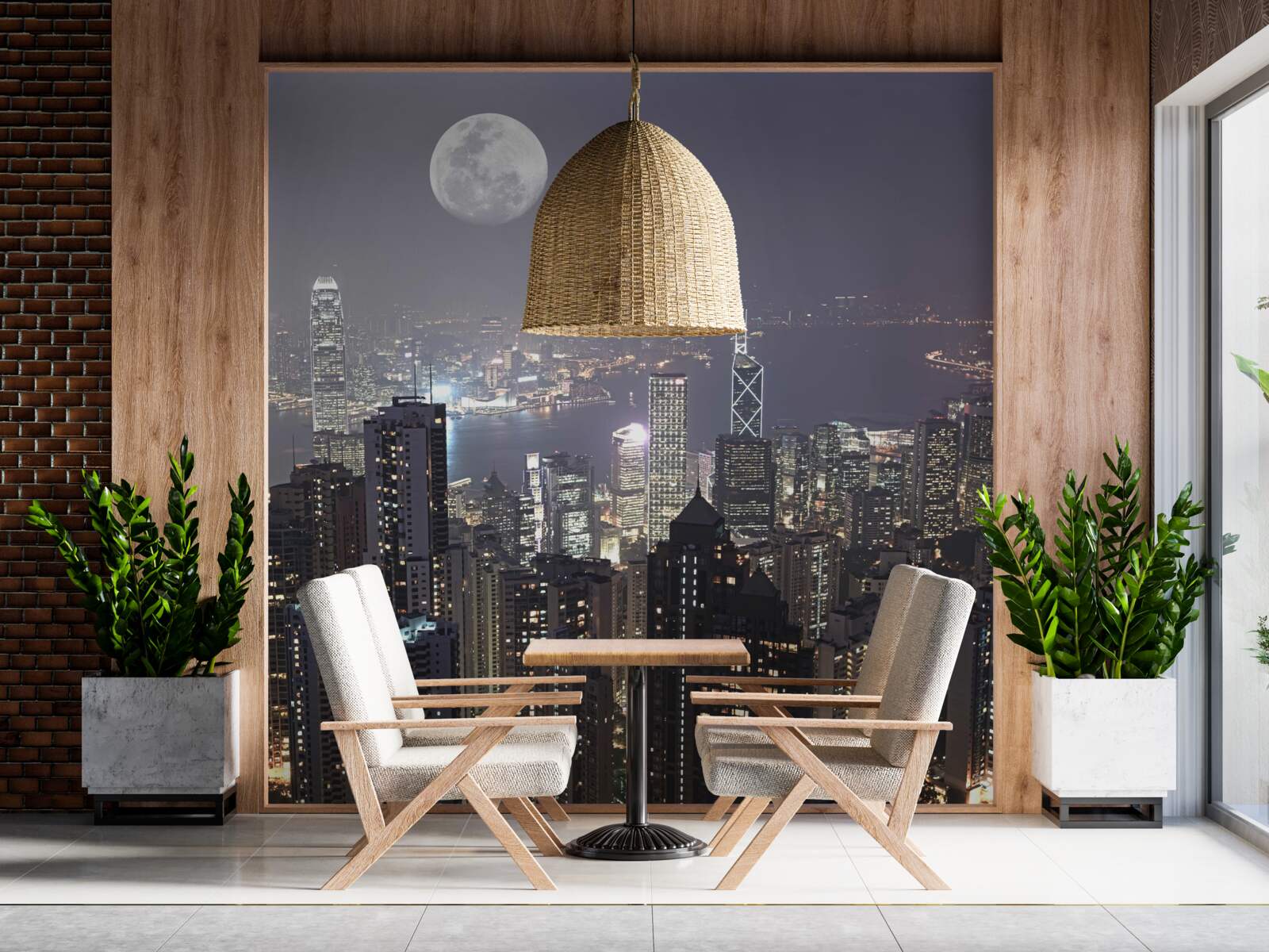 Papier peint la lune enveloppée de brume au-dessus de shanghai