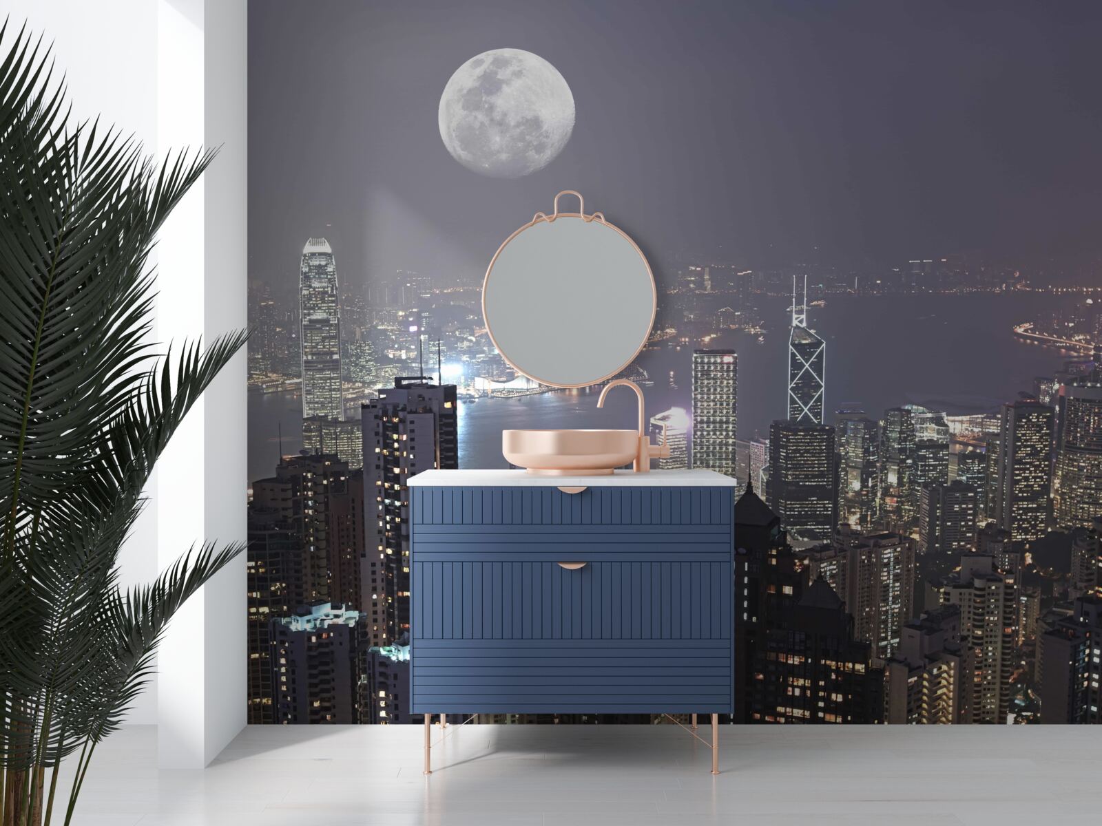 Papier peint la lune enveloppée de brume au-dessus de shanghai