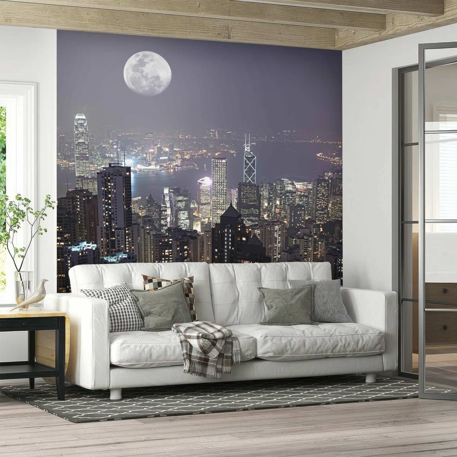 Papier peint la lune enveloppée de brume au-dessus de shanghai