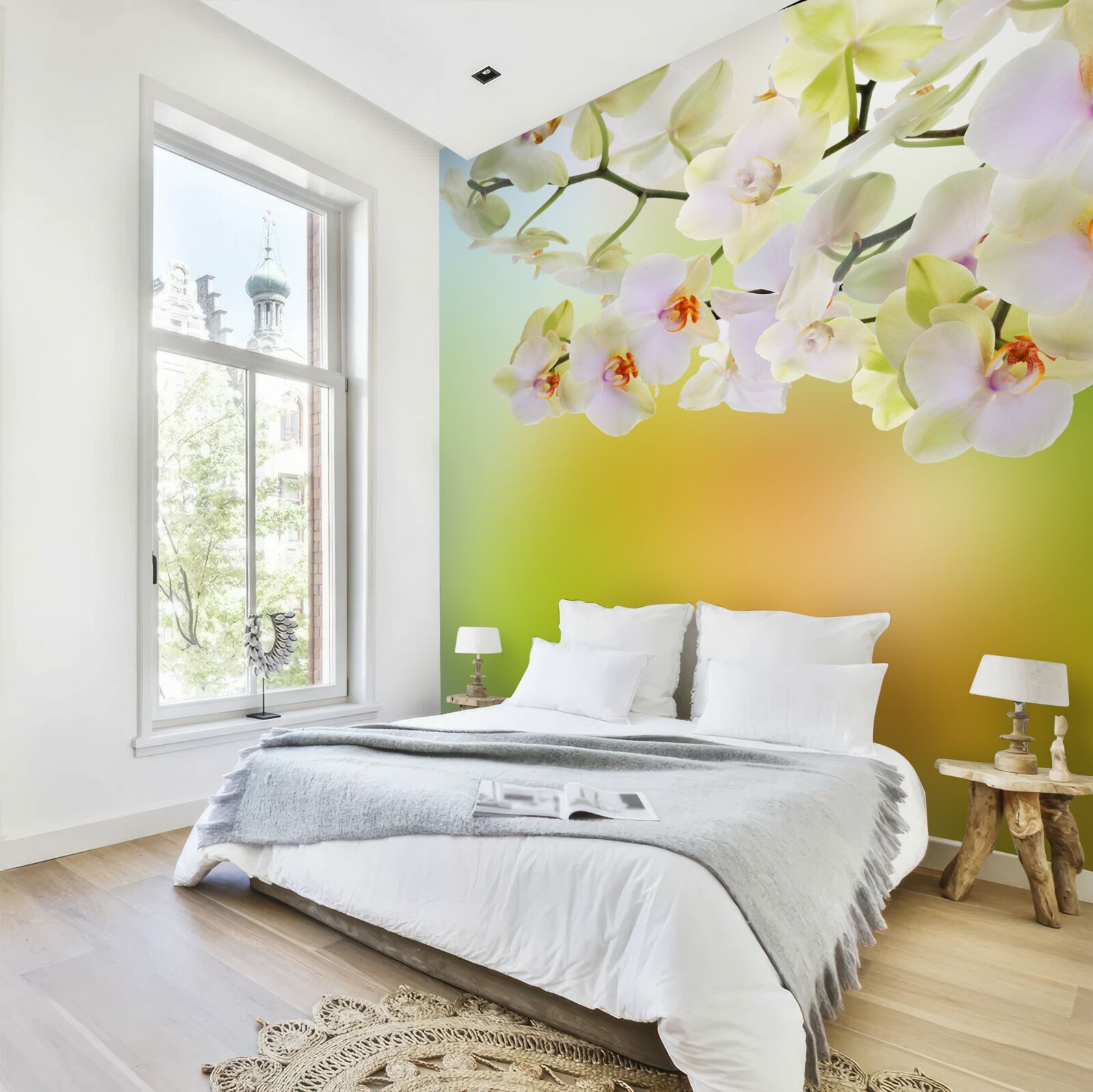 Papier peint grandes orchidées blanches sur tige