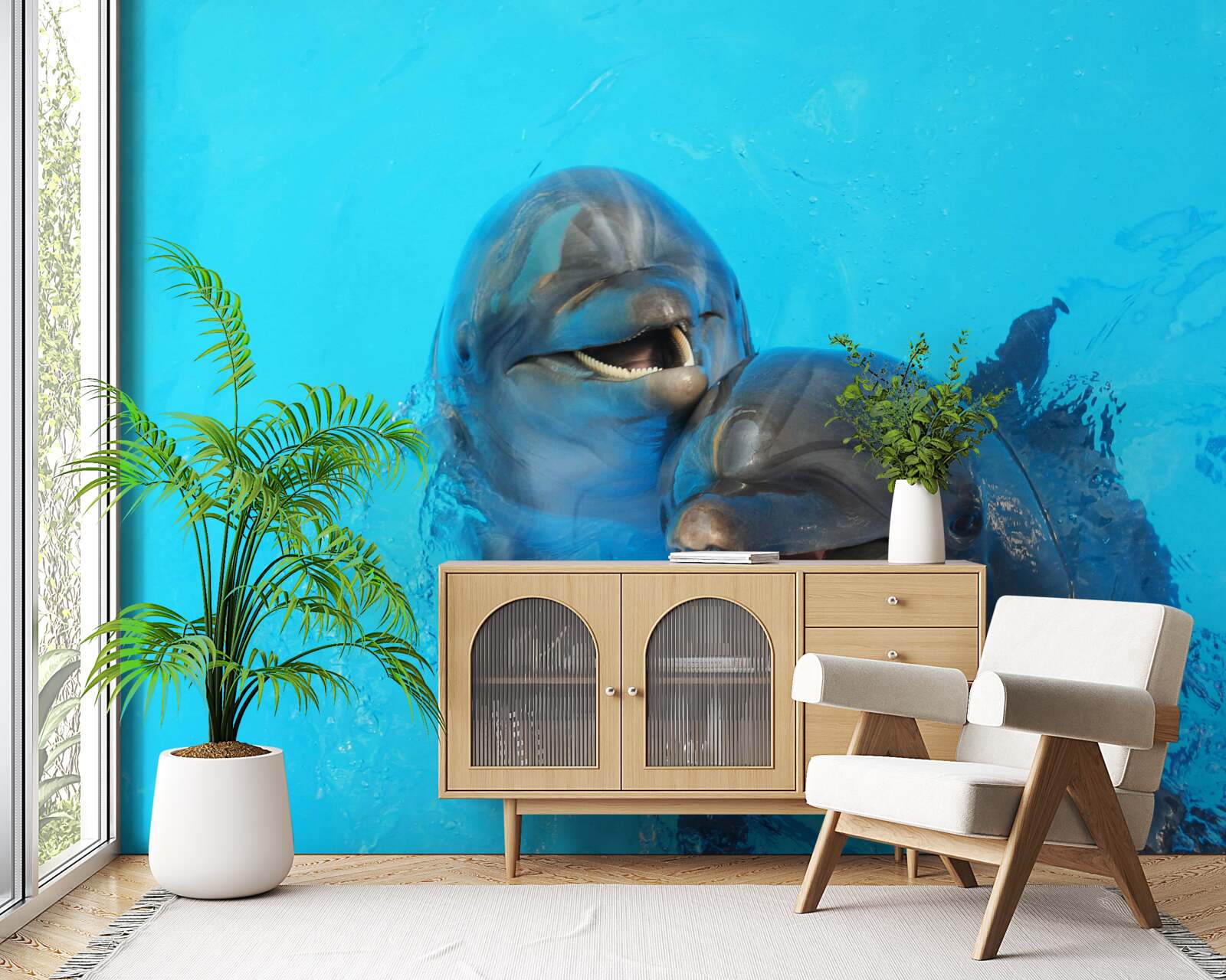 Papier peint deux dauphins souriants