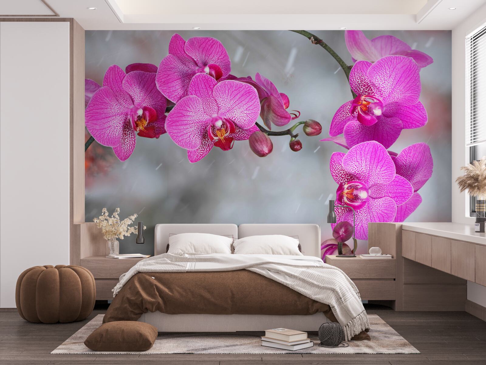 Papier peint des orchidées roses fleurissent sous la pluie