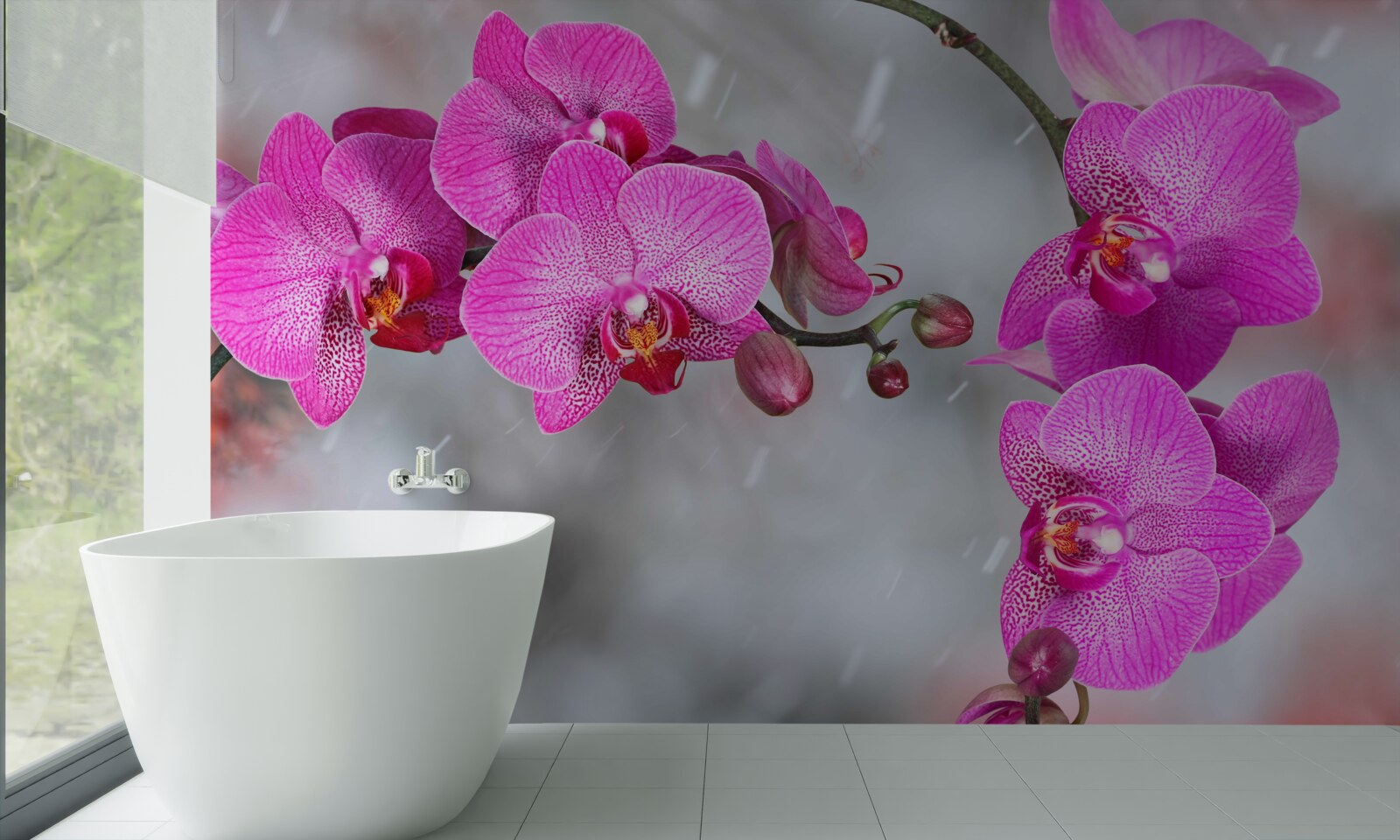 Papier peint des orchidées roses fleurissent sous la pluie