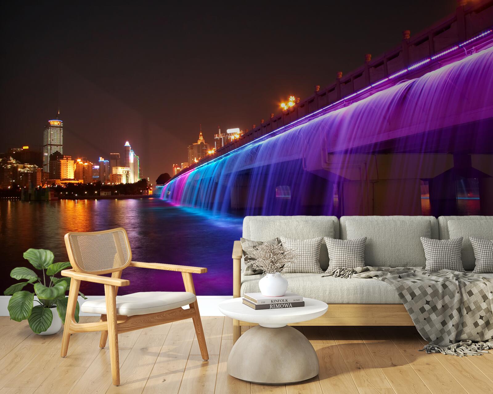 Papier peint éclairage de l'eau luminescente près du pont