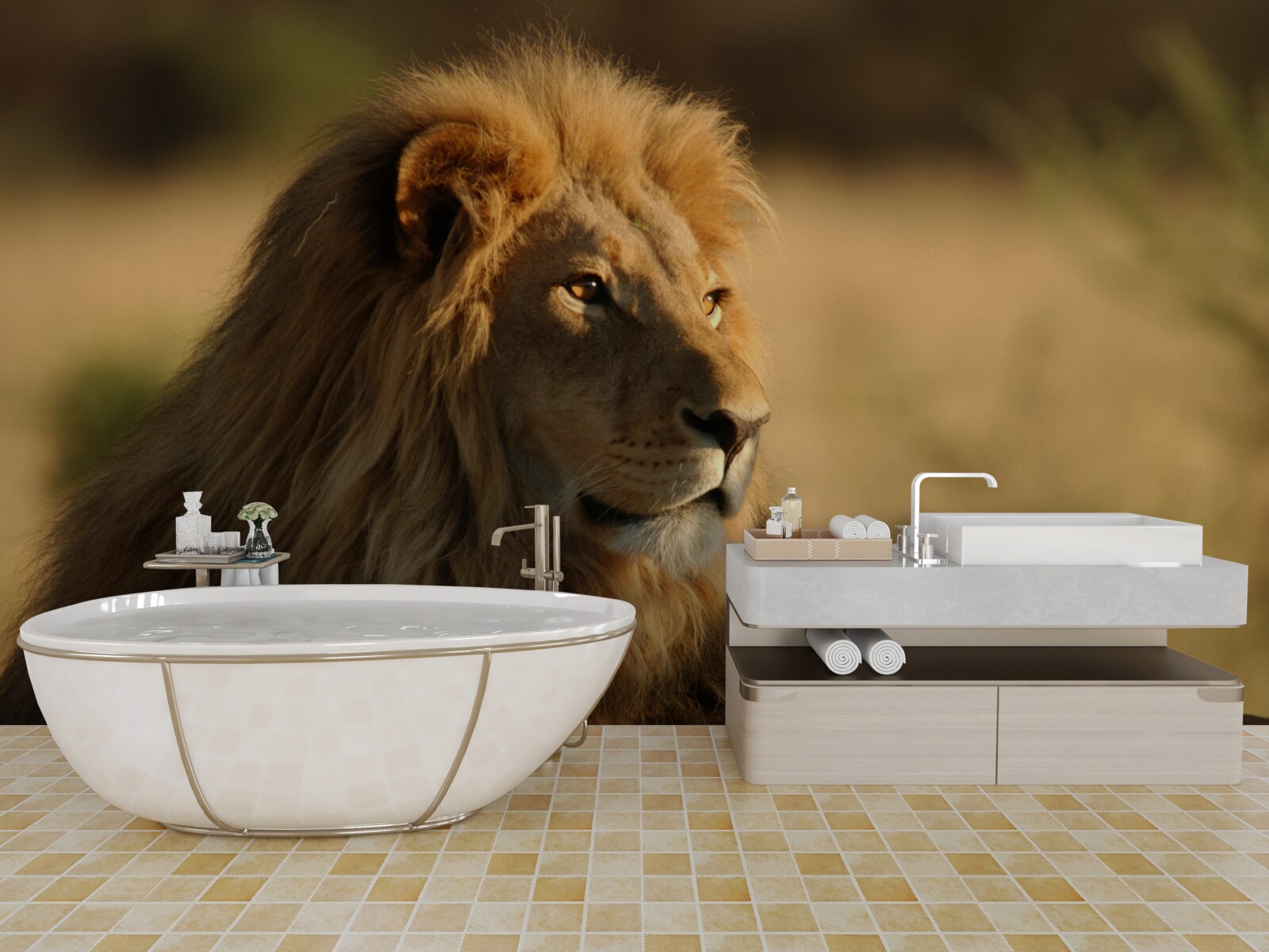 Papier peint le lion adulte chasse sa proie