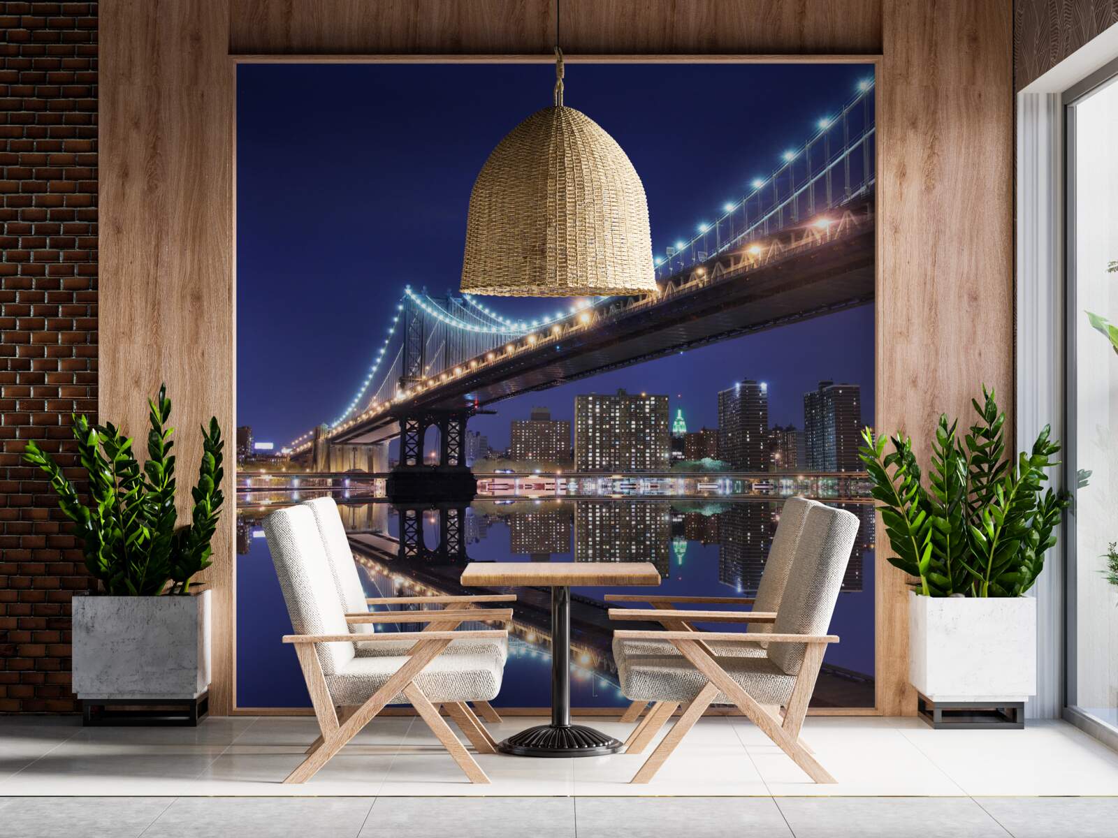 Papier peint reflet du pont de brooklyn dans l'eau