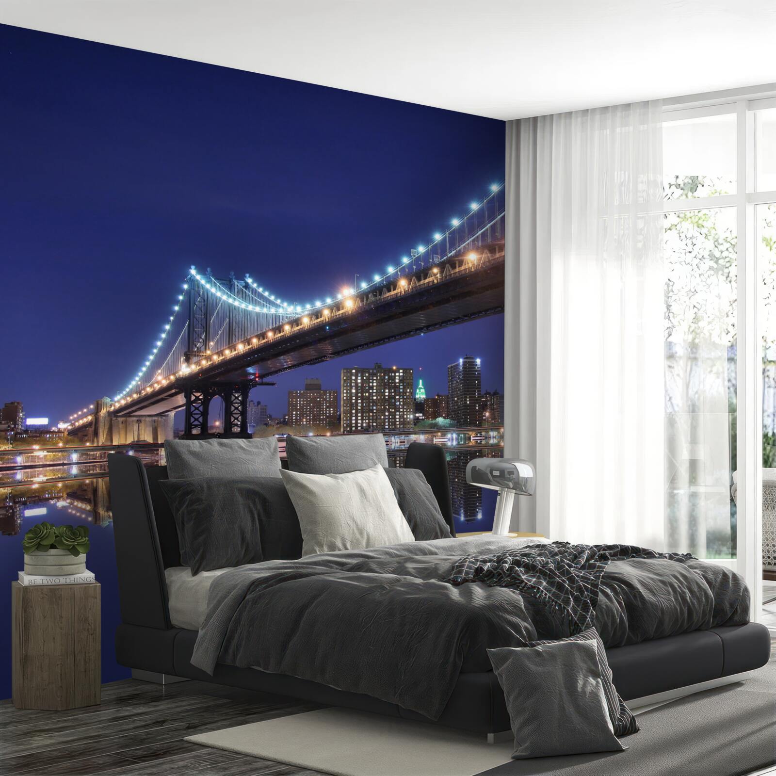 Papier peint reflet du pont de brooklyn dans l'eau