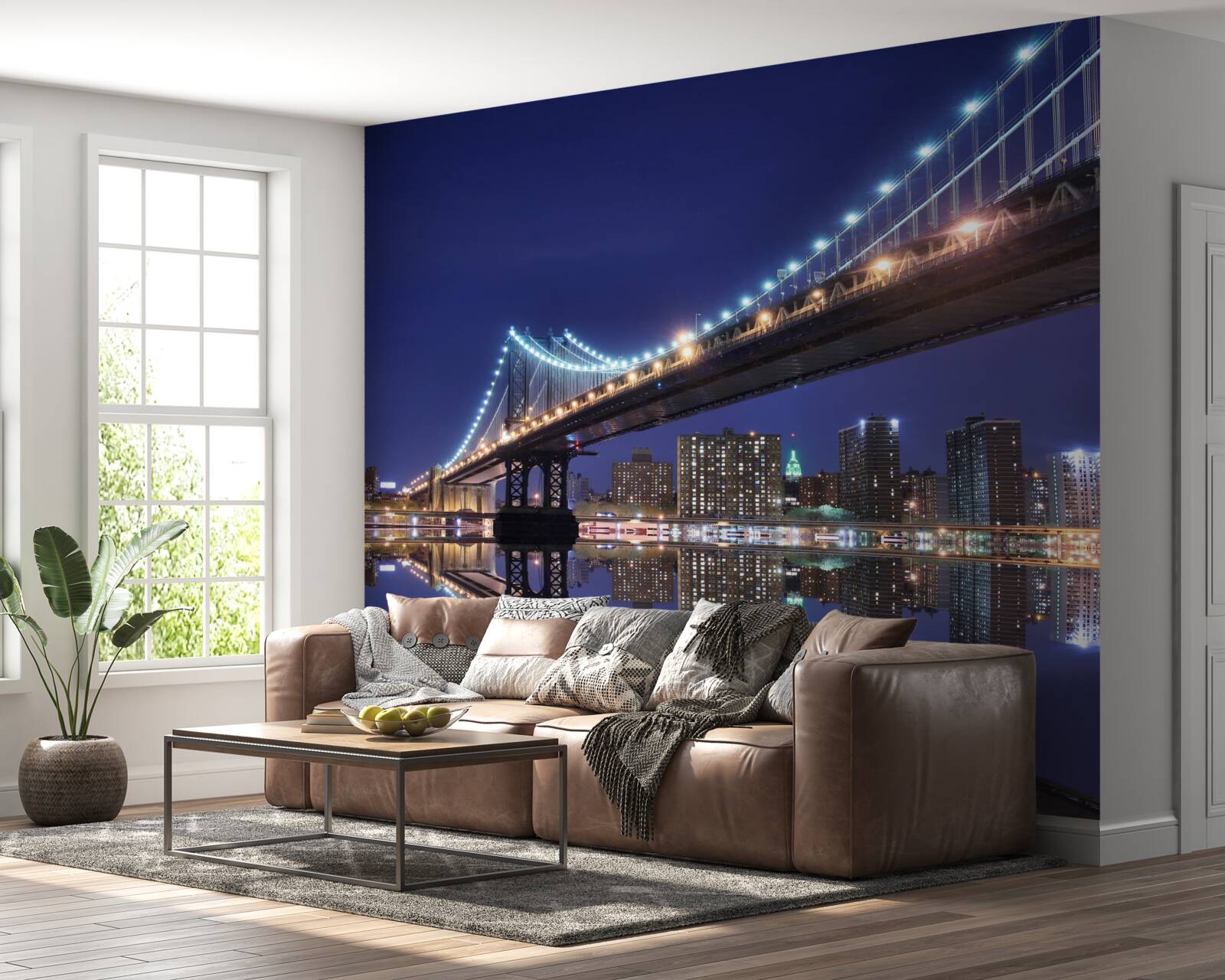 Papier peint reflet du pont de brooklyn dans l'eau