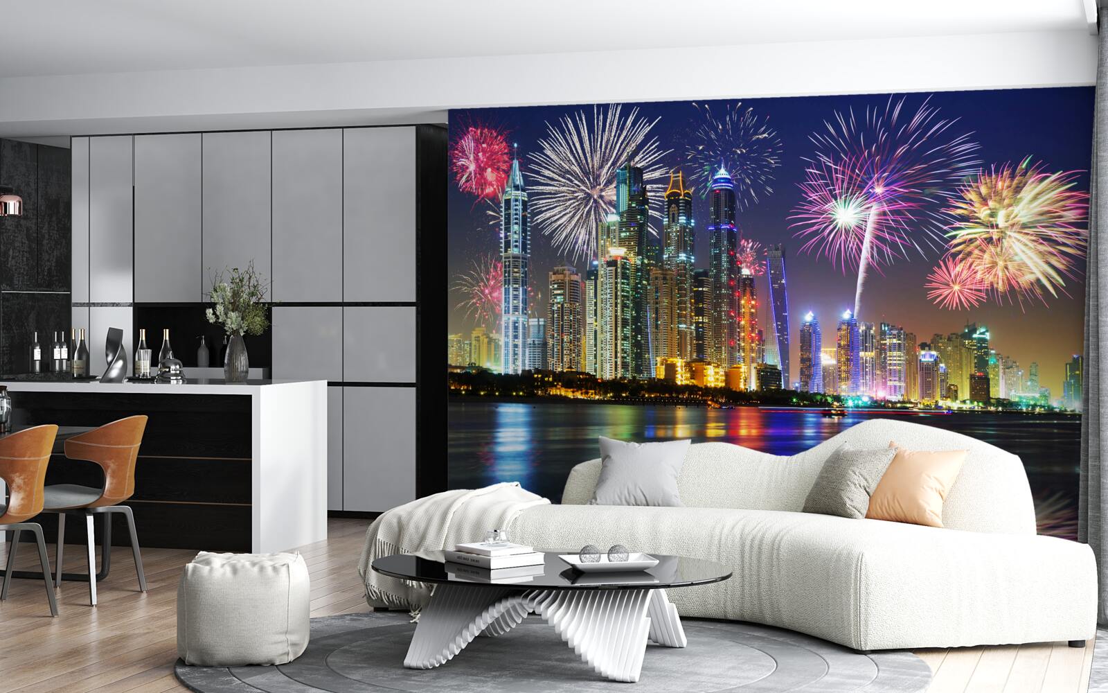 Papier peint les feux d'artifice du soir illuminent la métropole de leurs feux éclatants
