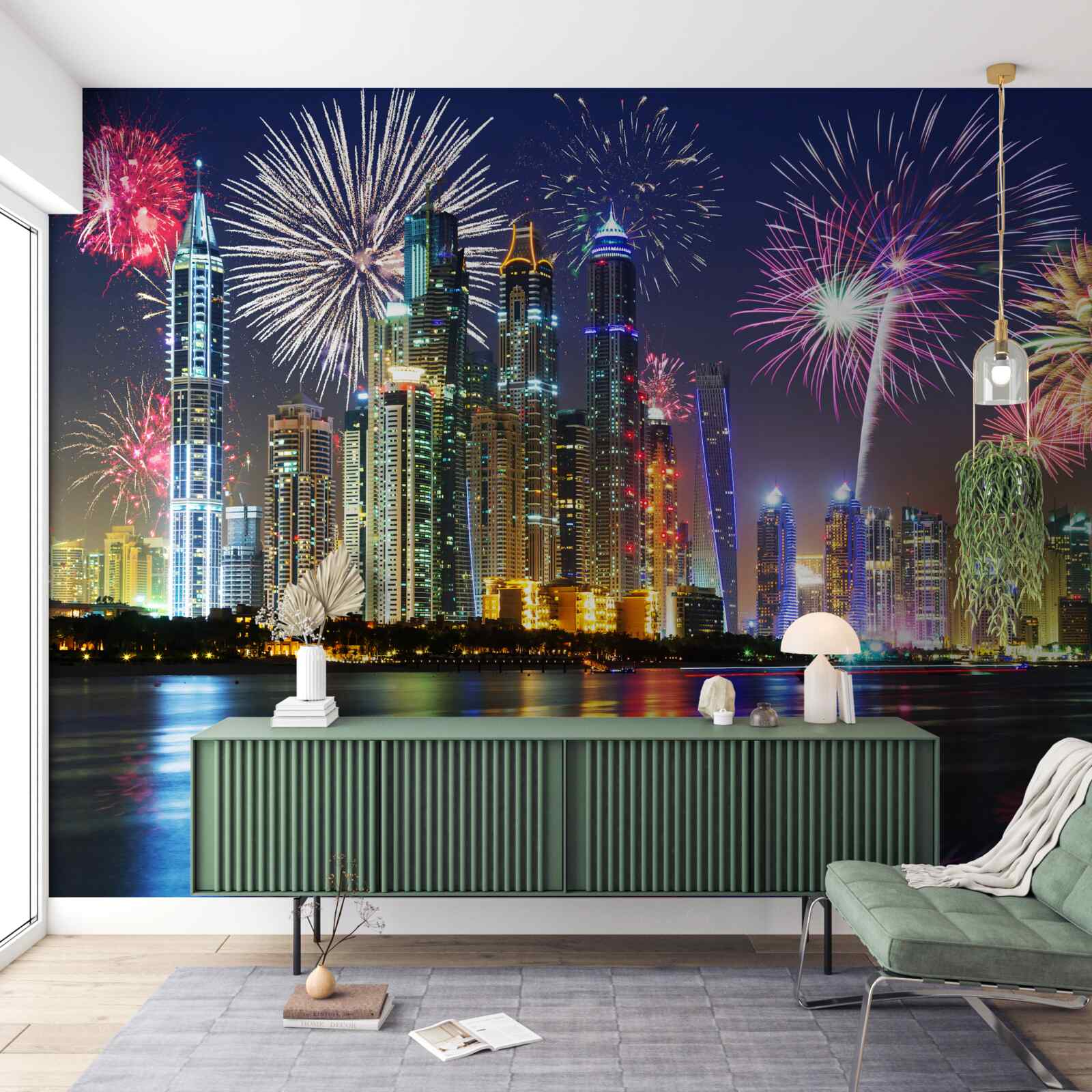 Papier peint les feux d'artifice du soir illuminent la métropole de leurs feux éclatants